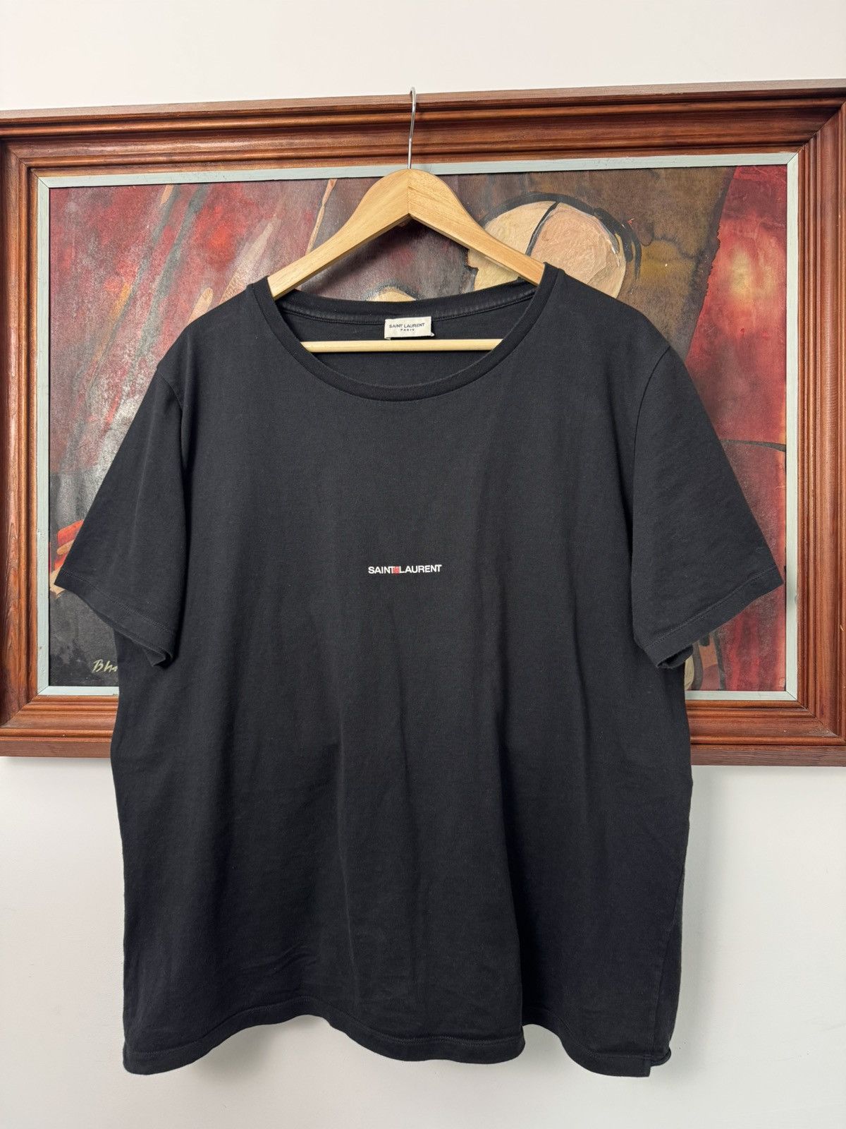 SLP Saint Laurent Center Logo Black Tee Logo Designer Luxury