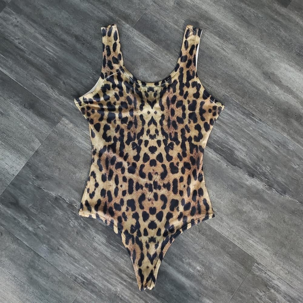 Designer Nude Animal Print WS Slightly Sheer Bodysuit Size ONE SIZE - 1 Thumbnail
