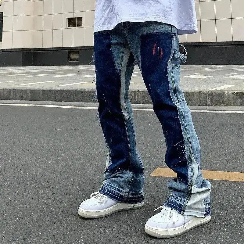 Japanese Brand Paint Splatter Stacked Denim Jeans y2k retro Size US 32 / EU 48 - 3 Thumbnail