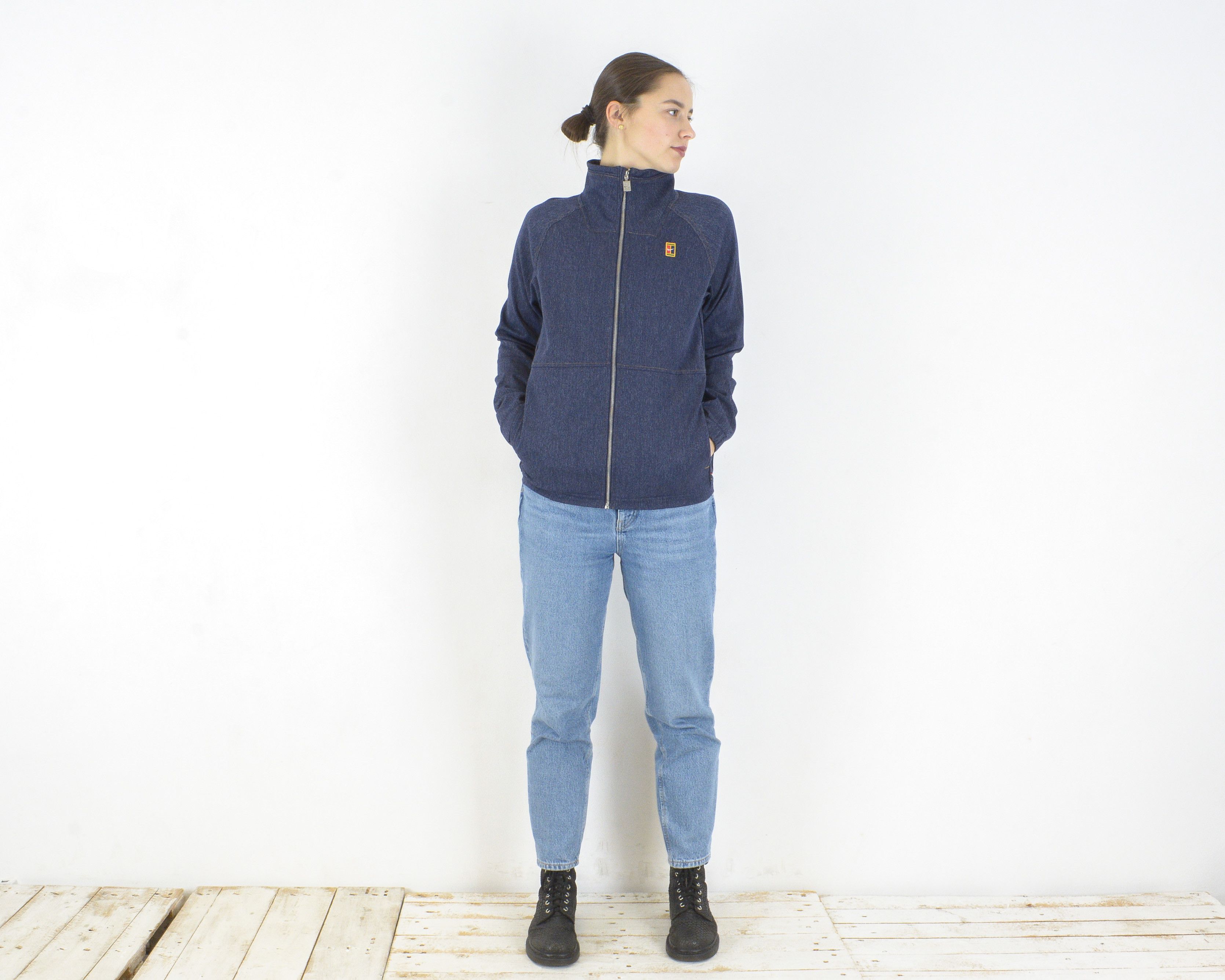 Nike × Vintage Tennis Tracksuit Jacket XS Denim Look Jumper Y2K Zip Up Size XS / US 0-2 / IT 36-38 - 3 Thumbnail