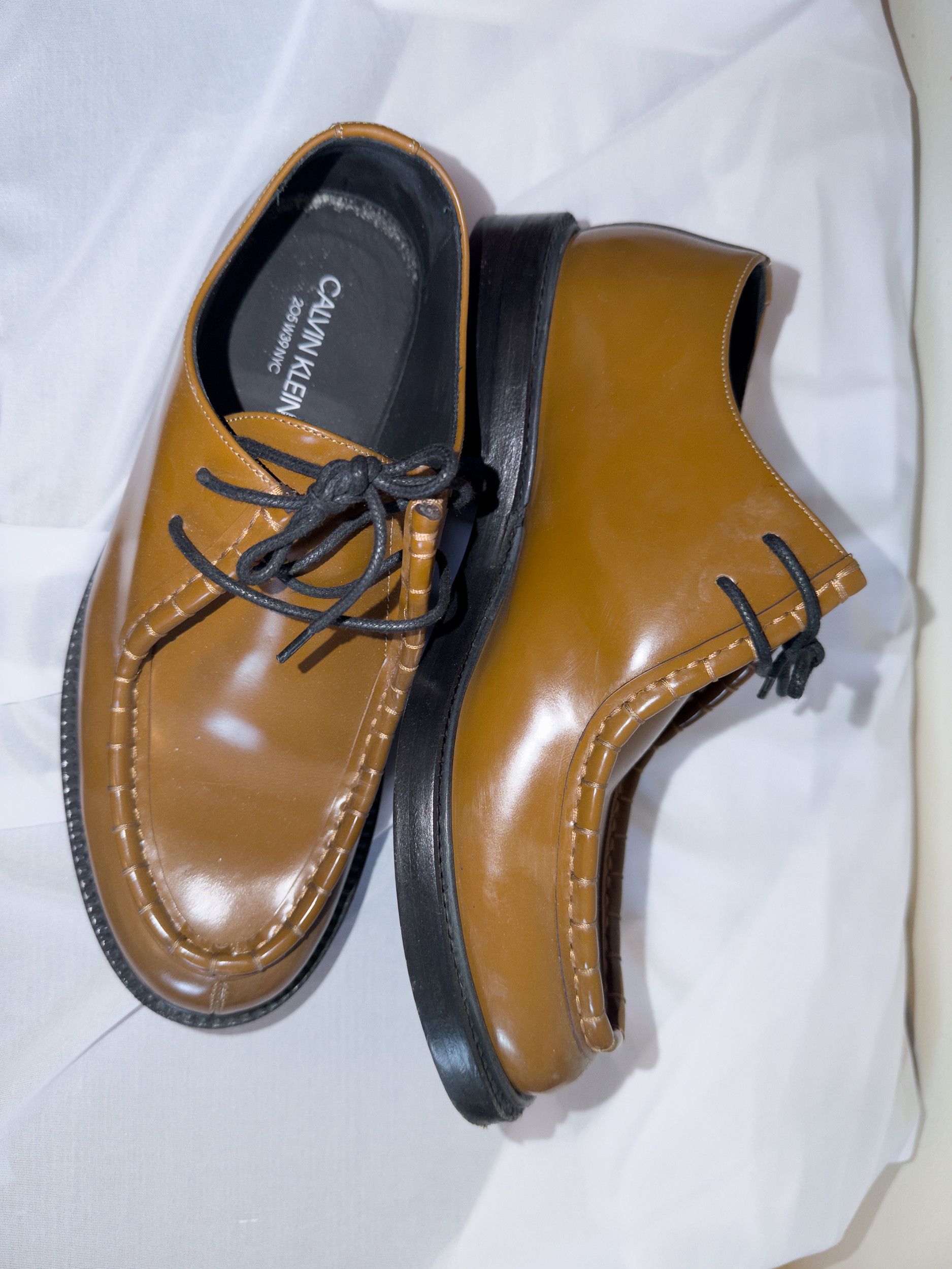 Calvin Klein 205W39NYC Tan Solid Leather Lace Up Shoes Size US 7 / EU 40 - 3 Thumbnail