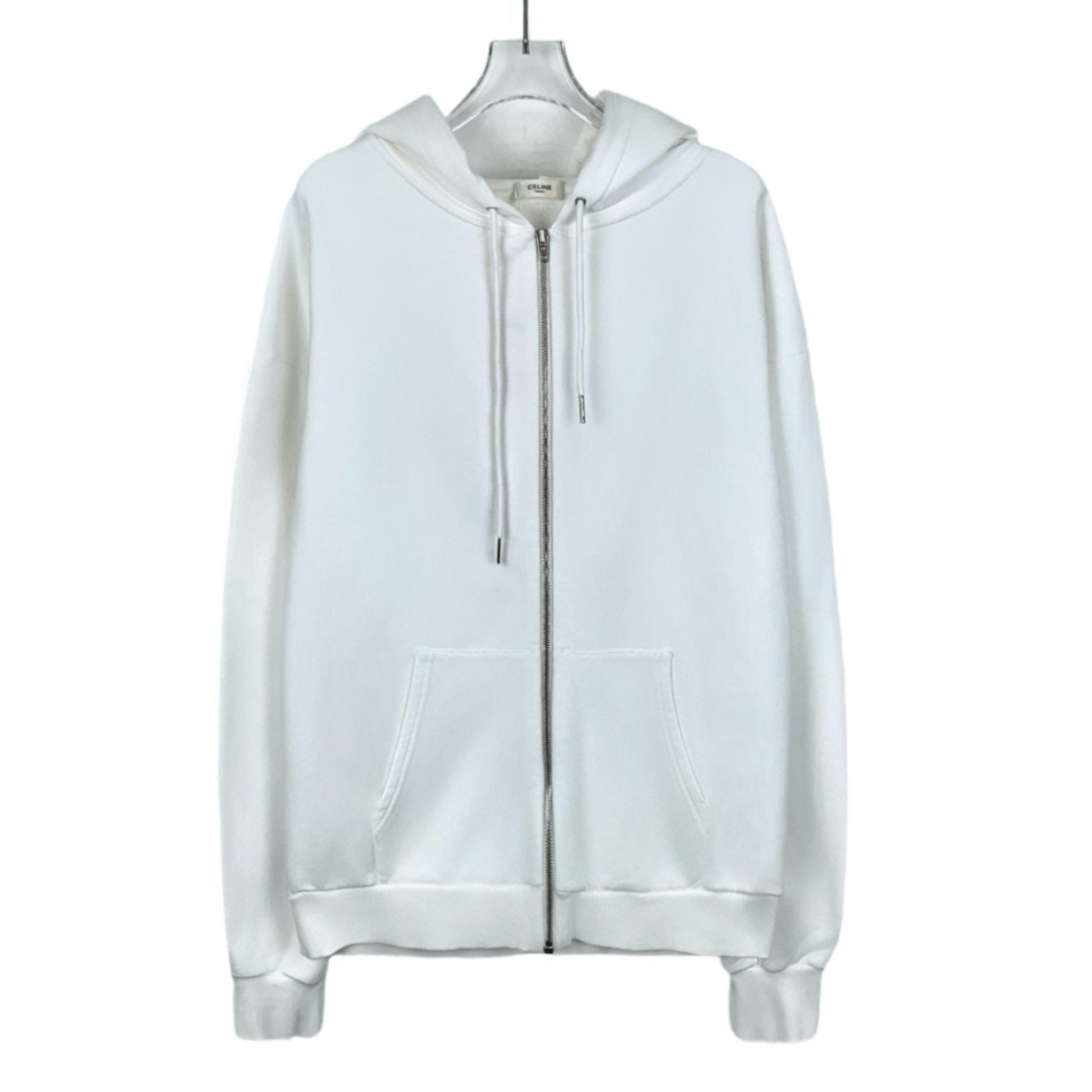 Celine Celine White Logo Print Cotton Zip-Up Hoodie (Size L) Size US L / EU 52-54 / 3 - 1 Thumbnail