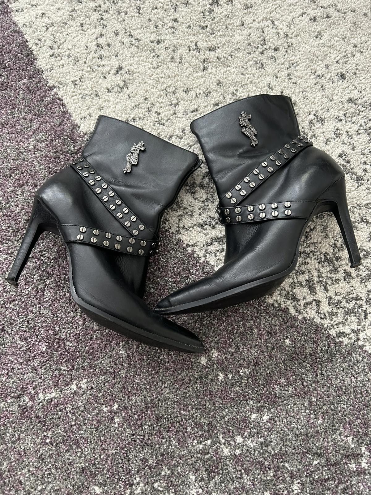 Black Leather Women's Ankle Boots with Studded Straps