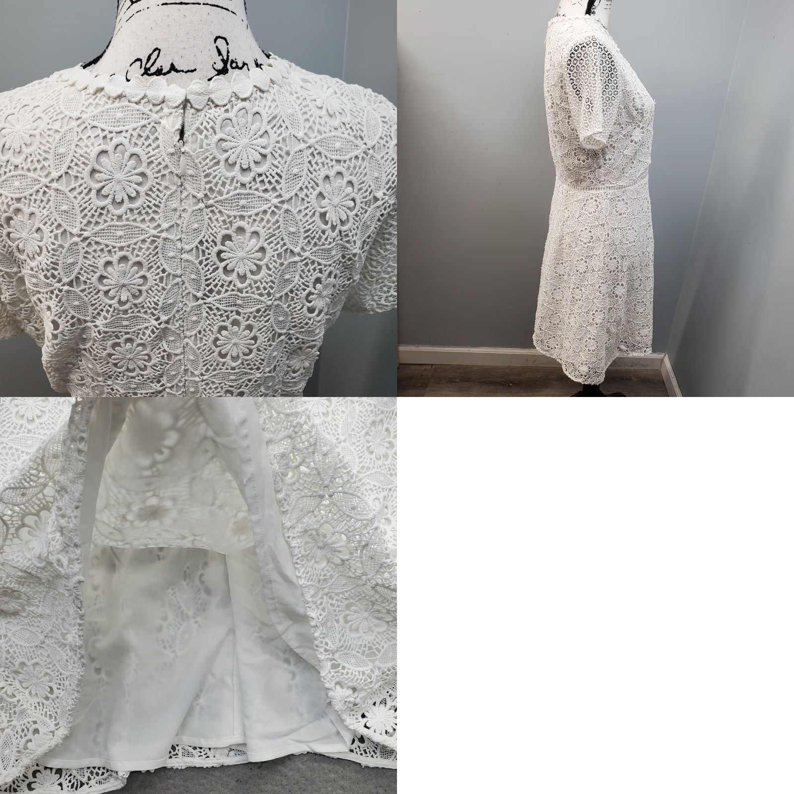 Loft LOFT Ann Taylor White Lace Back Zip A-Line Dress Womens Size 6 Midi Sleeveless Embroidered Lined Casual Party Cocktail, 100% Polyester Size M / US 6-8 / IT 42-44 - 8 Thumbnail