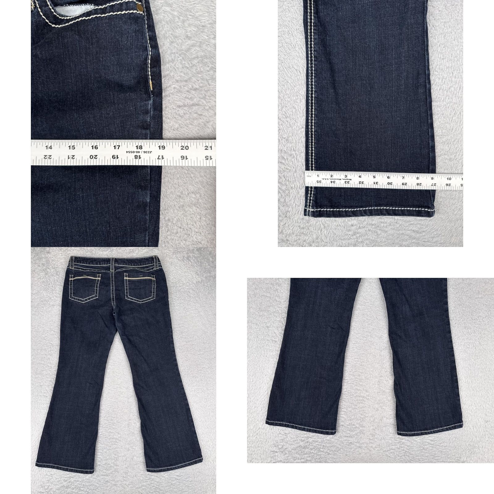 Vintage Blue Asphalt Jeans Bootcut Juniors 13 Dark Wash Low Rise 32x27 Denim Stretch 5-Pocket Womens Girls (063) Size 34" / US 12 / IT 48 - 9 Thumbnail