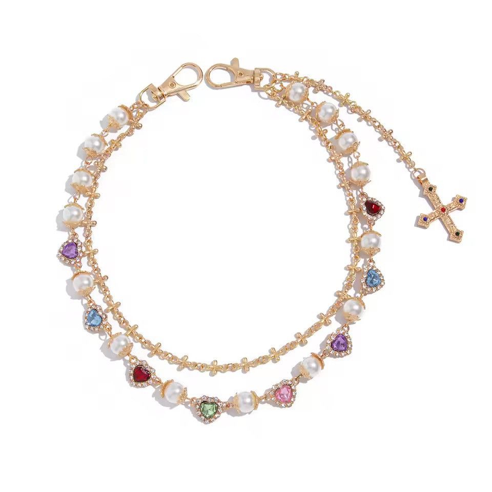 Jewelry Streetwear Punk Cross Colorful Rhinestone Pants Key Chain Size ONE SIZE - 3 Thumbnail