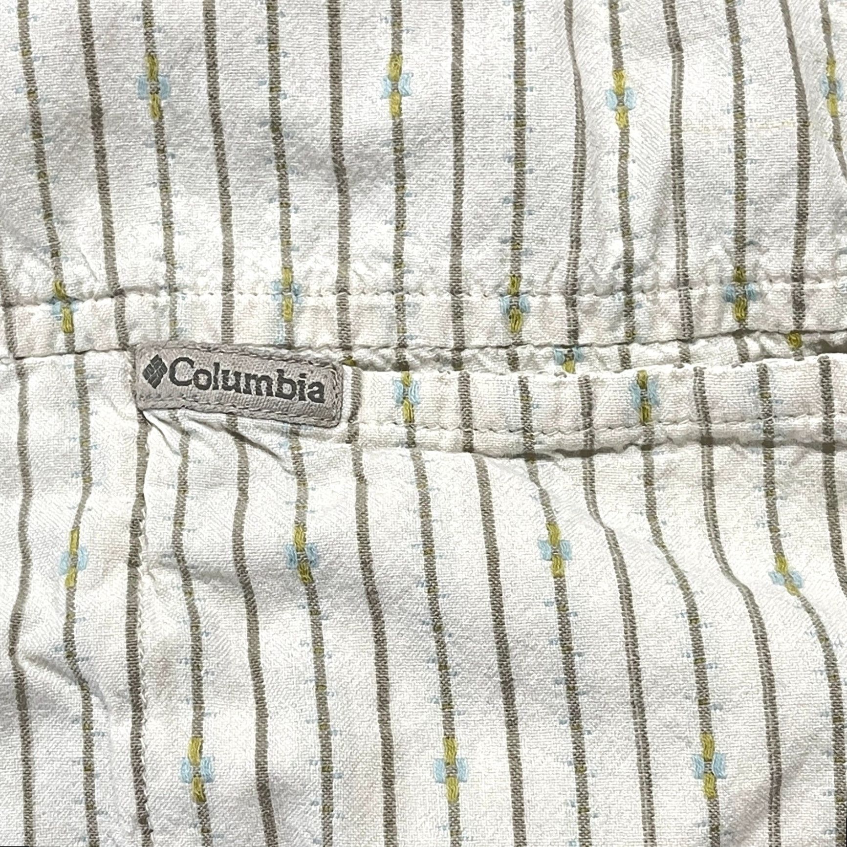 Vintage Columbia Button Up Shirt Mens L Beige Blue Striped Short Sleeve 100% Cotton Regular Fit Casual Classic Outdoor Men Size US L / EU 52-54 / 3 - 7 Thumbnail