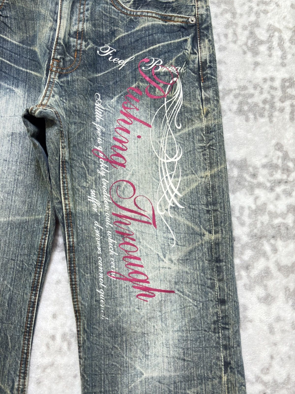 If Six Was Nine Japanese Whiskered & Claw Mark Graphic Poem Print Denim Size US 31 - 7 Thumbnail