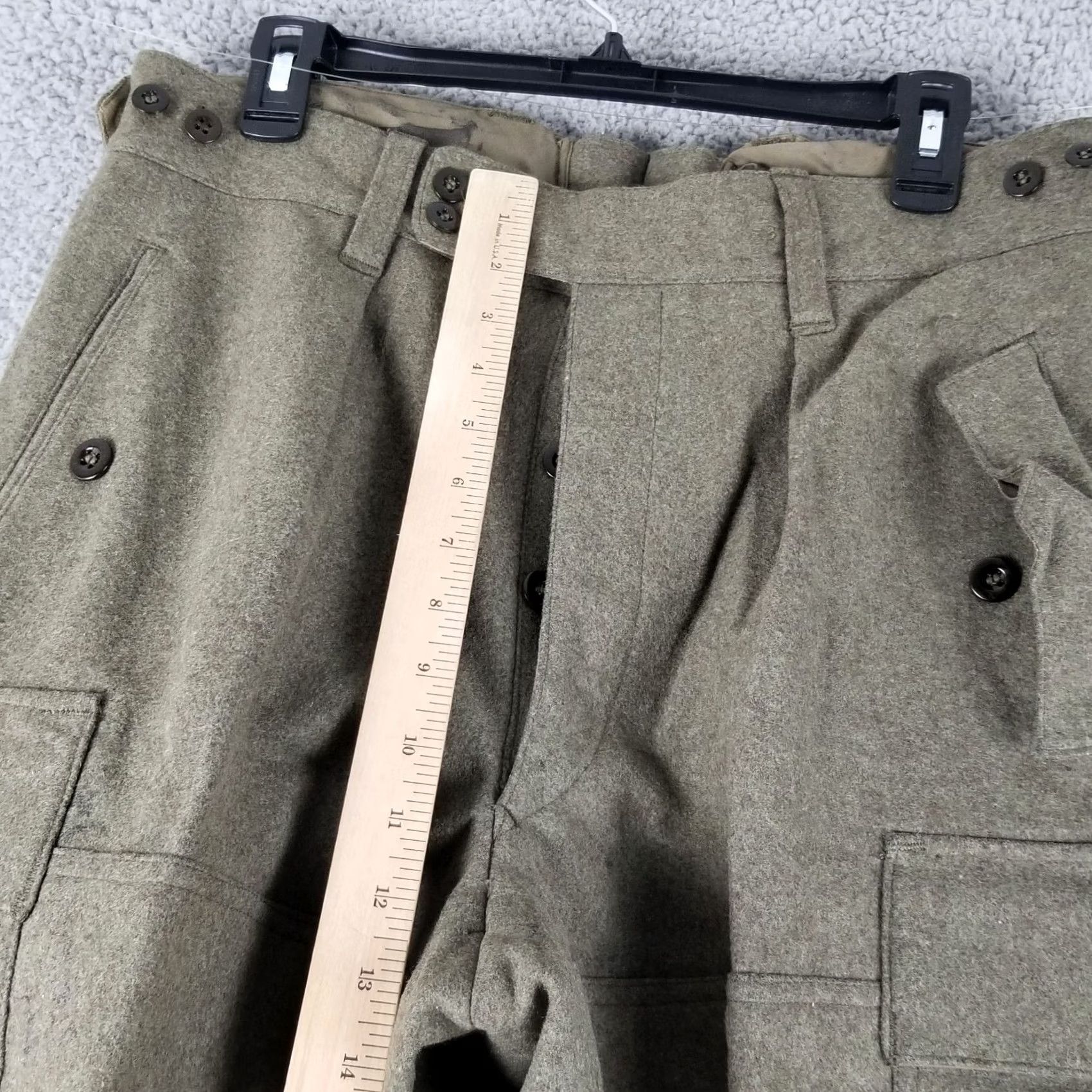 Vintage M&S Thick Wool Hunting Field Pants Cargo Military 31X30 60s Military Green/Grey Mens Size US 31 - 4 Thumbnail