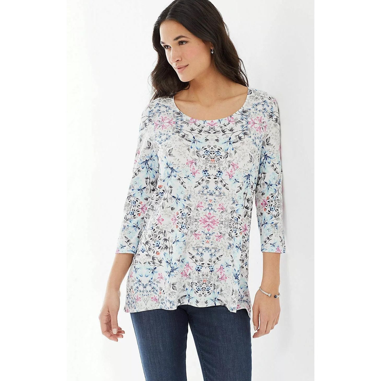 Other J Jill Floral Scoop Neck 3/4 Sleeve Tee White Womens XS Size XS / US 0-2 / IT 36-38 - 8 Thumbnail