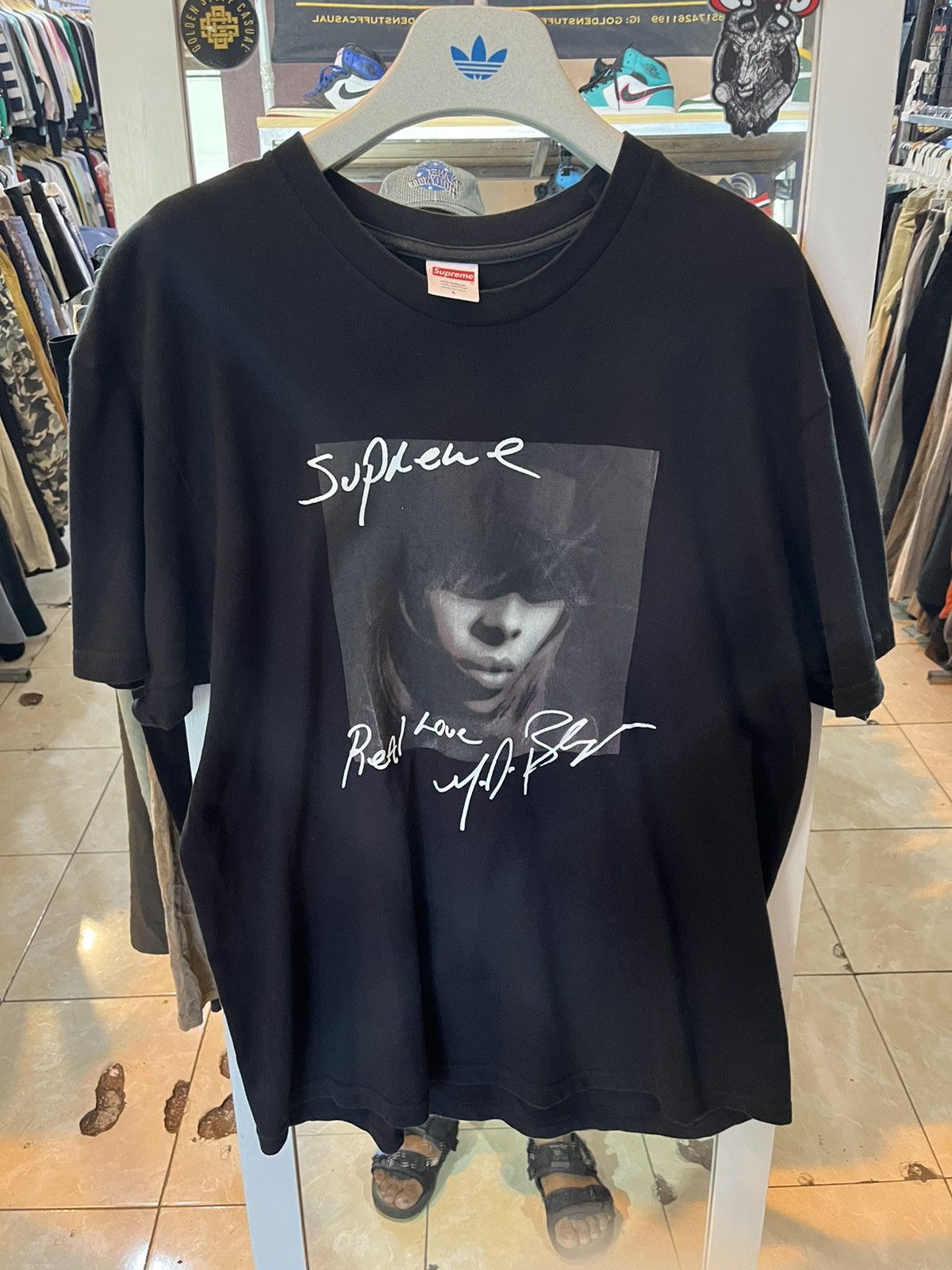 image of Hypebeast x Supreme Mary J Blige ‘Real Love’ Black Tee, Men's (Size Large)