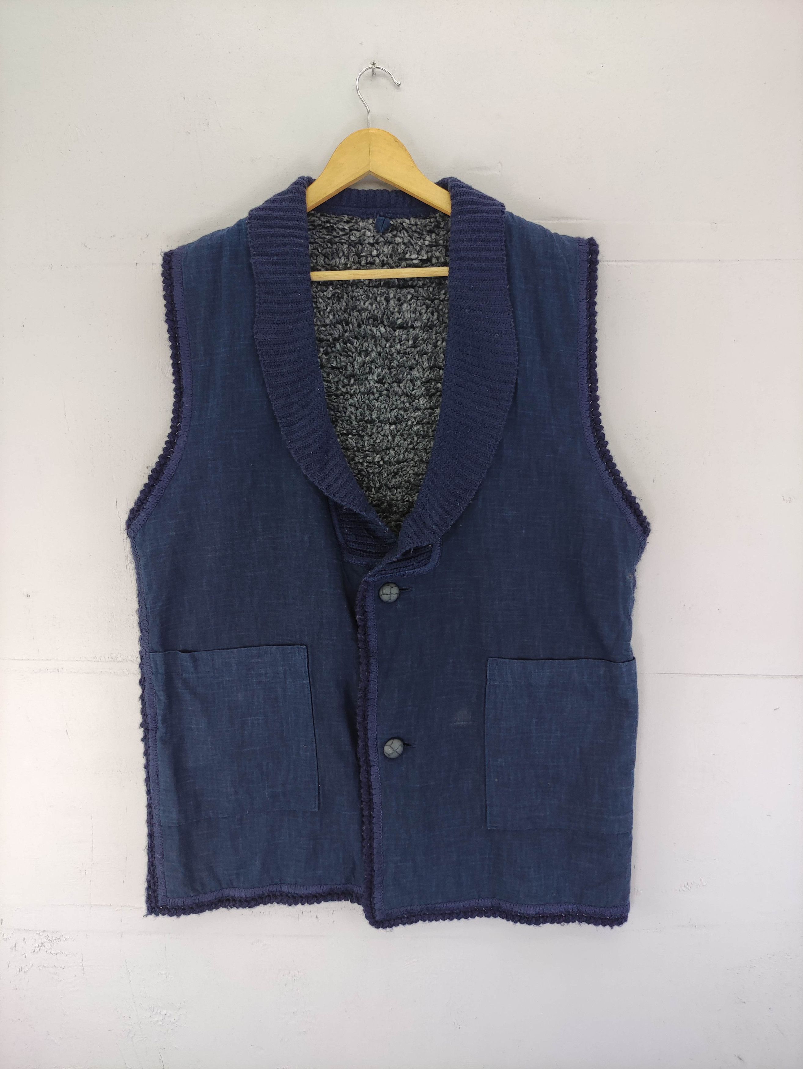 Vintage Japanese Traditional Cardigan Vest Lined Sherpa