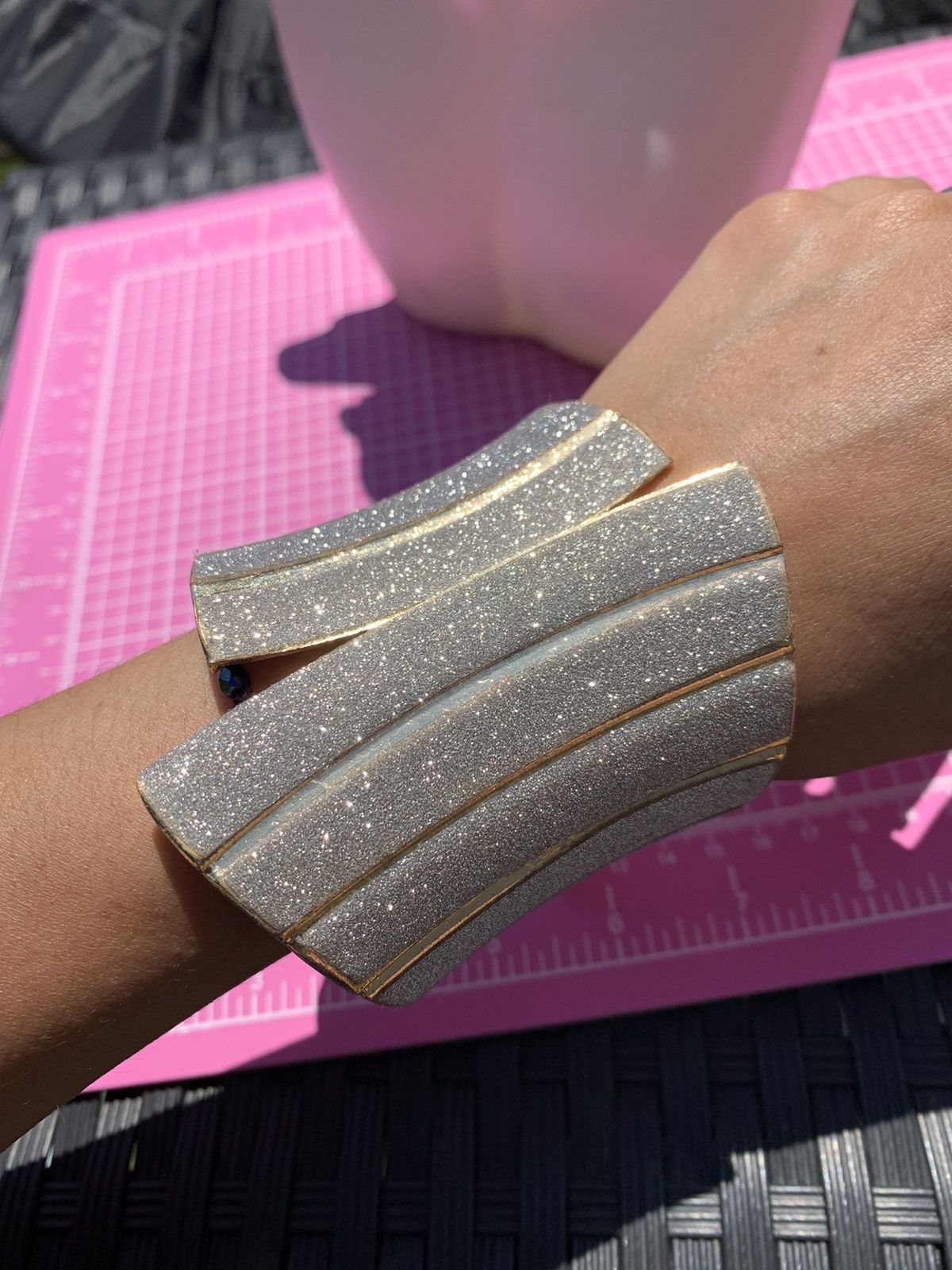 Designer Nadri luxury Greek Hinged wide cuff bangle Sparkling bracele Size ONE SIZE - 1 Thumbnail