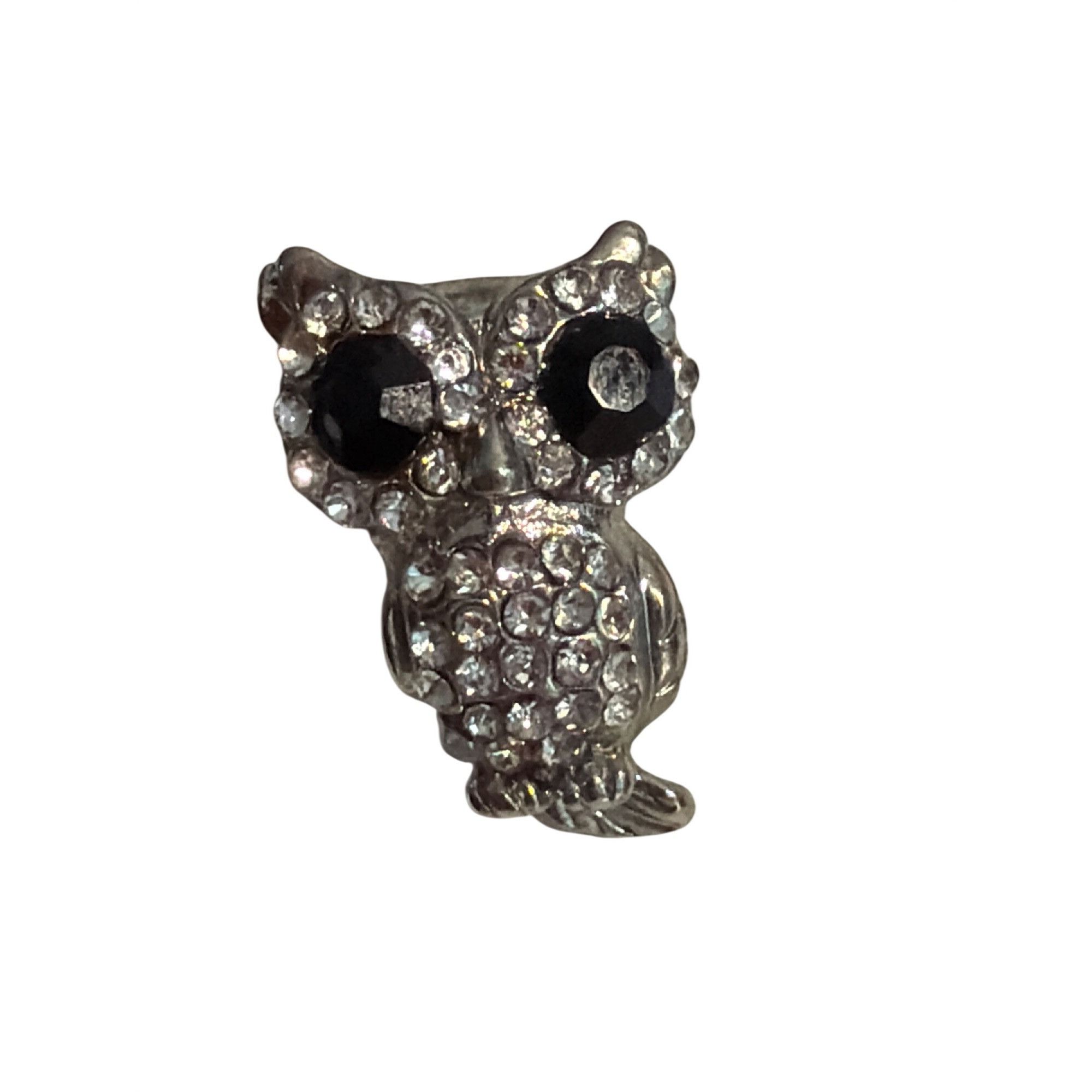 Other Sparkling Owl Stud Earrings Silver Tone Clear Black Rhinesto Size ONE SIZE - 2 Thumbnail