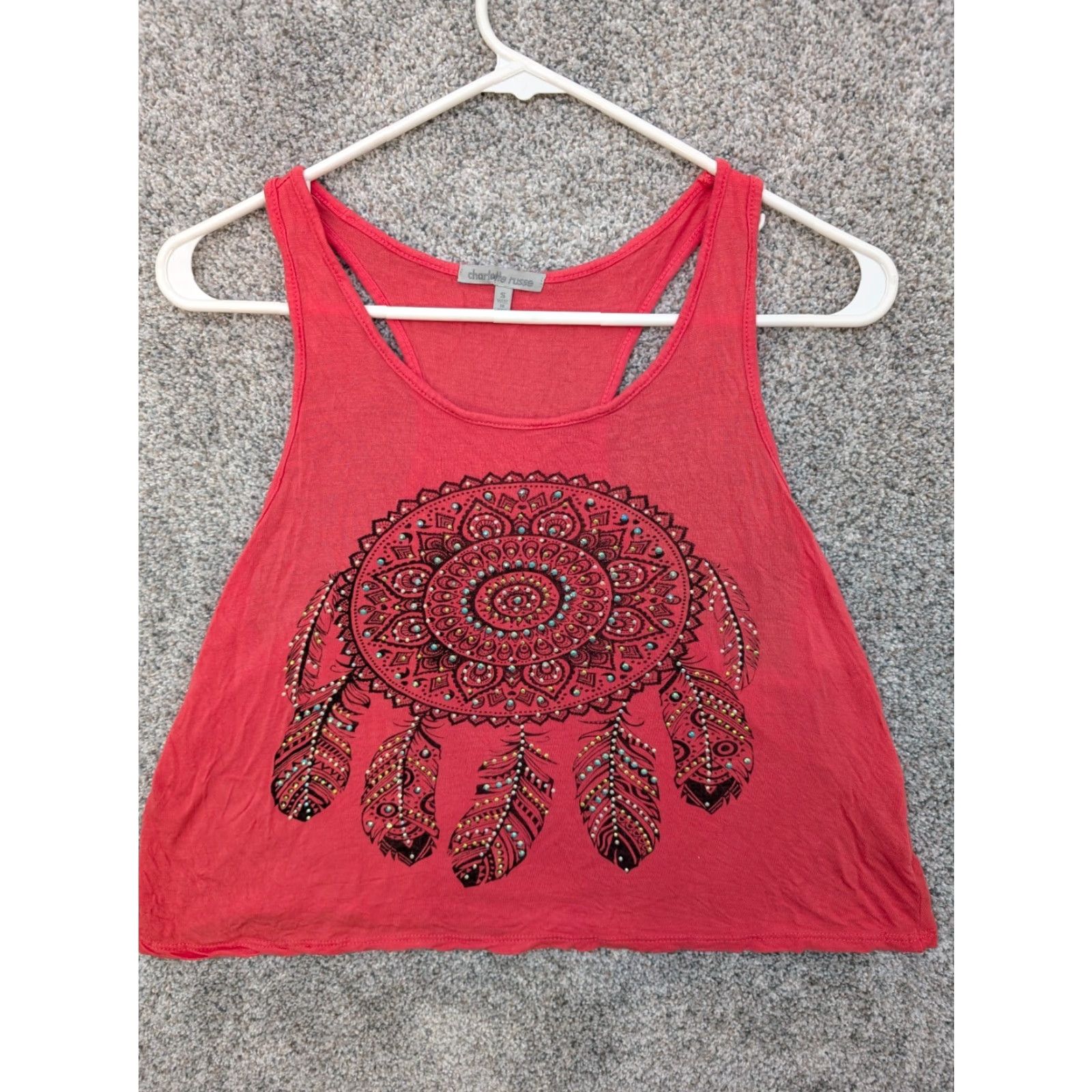 Vintage VINTAGE Charlotte Russe Tank Adult Small Coral Dream Catcher Fairy Boho Y2K Women Sleeveless Rayon Embroidered 90s Size S / US 4 / IT 40 - 2 Thumbnail