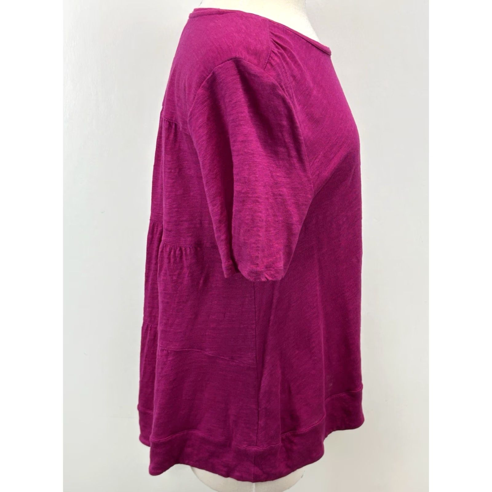 Vintage Chico's 100% Linen Tiered Swing Tee Shirt Women’s Large Pink Botanic Berry Short Sleeve Round Neck Pullover Casual Size L / US 10 / IT 46 - 4 Thumbnail