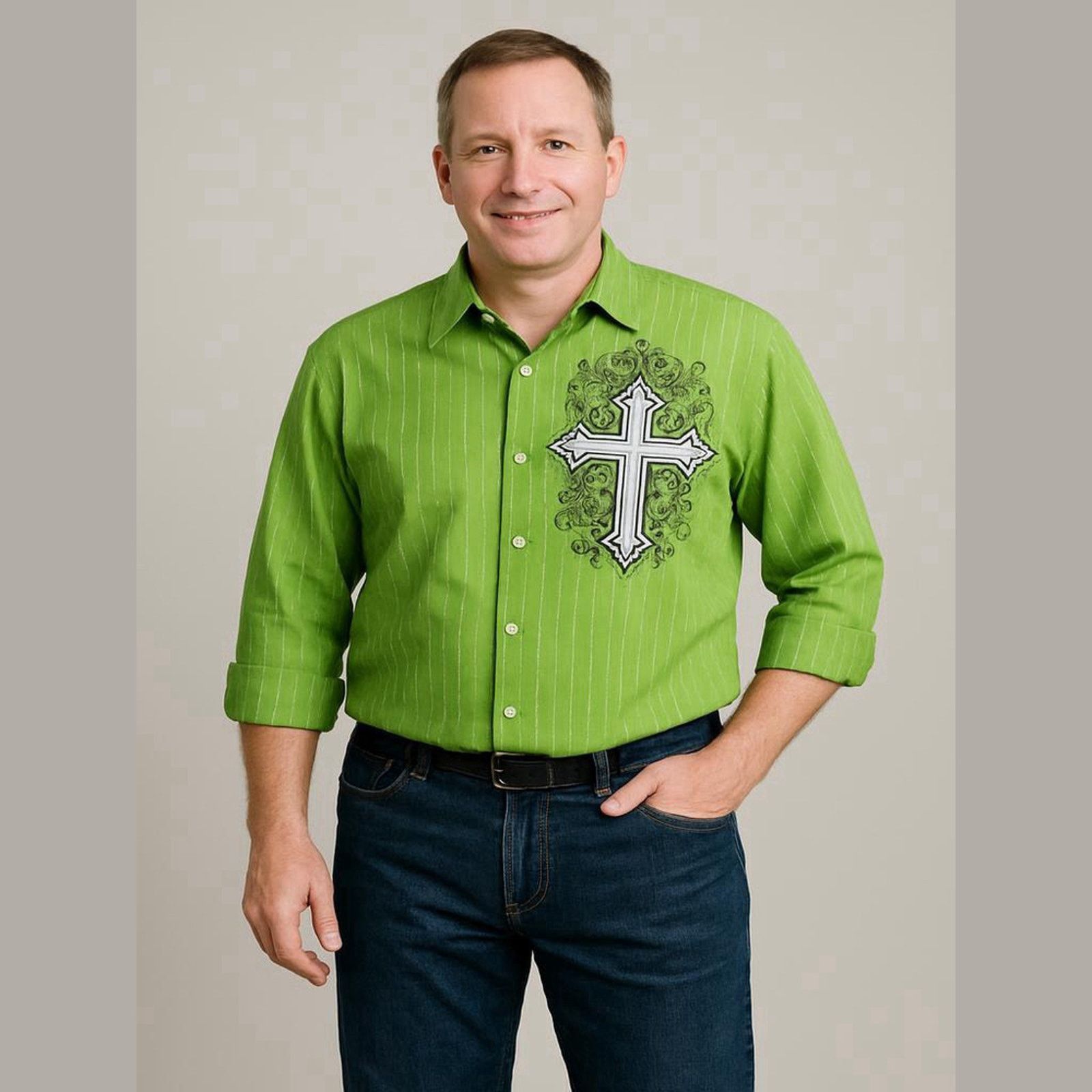Other Lamasini Green Button-Up Shirt Y2K Casual Stripe Style L Size US L / EU 52-54 / 3 - 1 Thumbnail