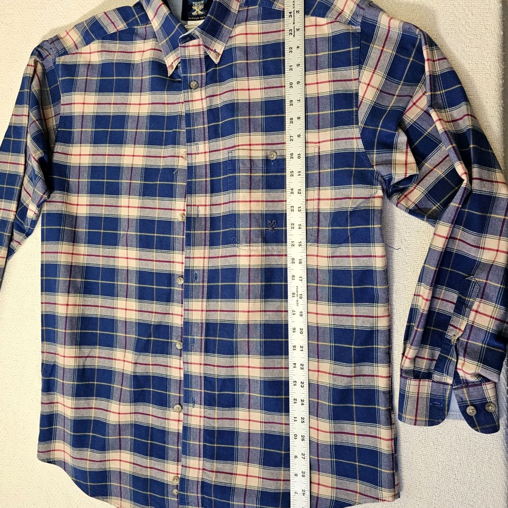 Wrangler Wrangler Twenty X Button-Up Shirt Mens Blue Plaid Western Casual Cotton Long Sleeve Shirt Size US M / EU 48-50 / 2 - 5 Thumbnail