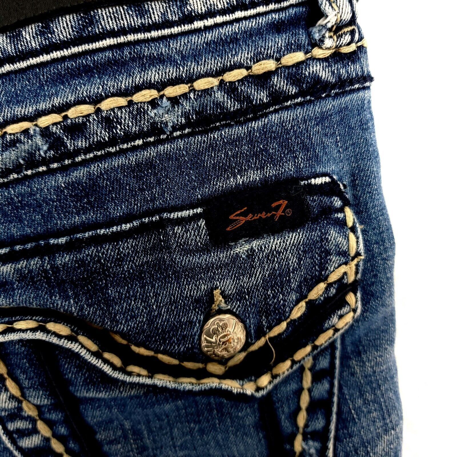 Seven 7 Seven7 Cutt-Off Jean Denim Shorts Blue Low Rise 31" Waist 3" Size 31" - 5 Thumbnail