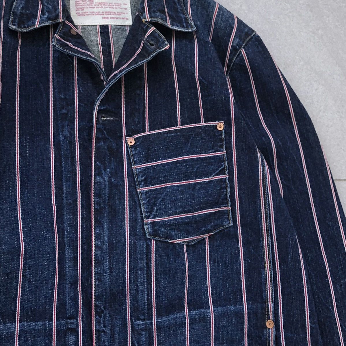 Edwin VTG EDWIN 13oz Grand Blue Selvage Denim Jacket Striped Jeans Size US L / EU 52-54 / 3 - 3 Thumbnail