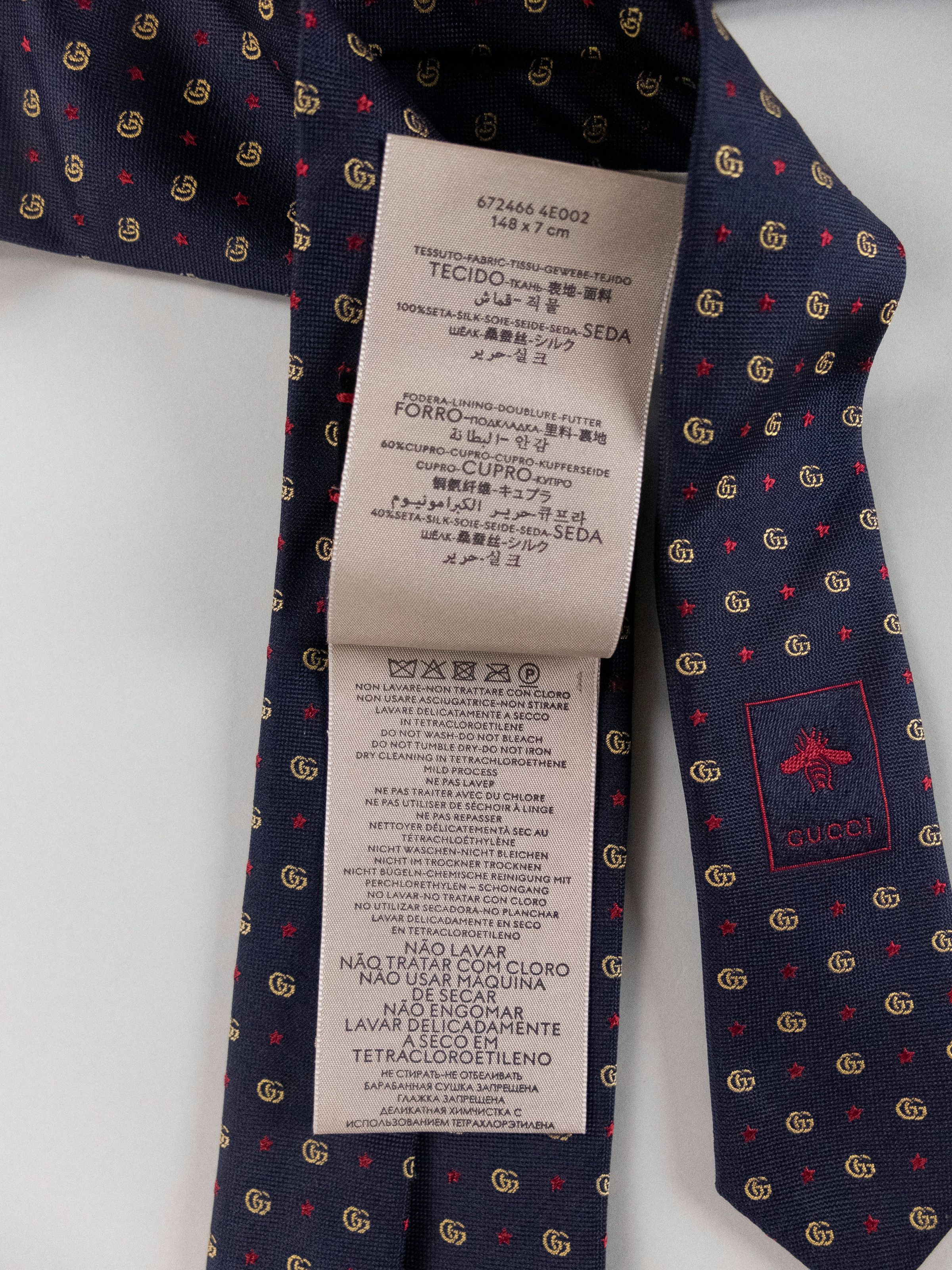 Gucci GUCCI navy blue interlocking GG logo & stars motif silk tie Size ONE SIZE - 6 Thumbnail