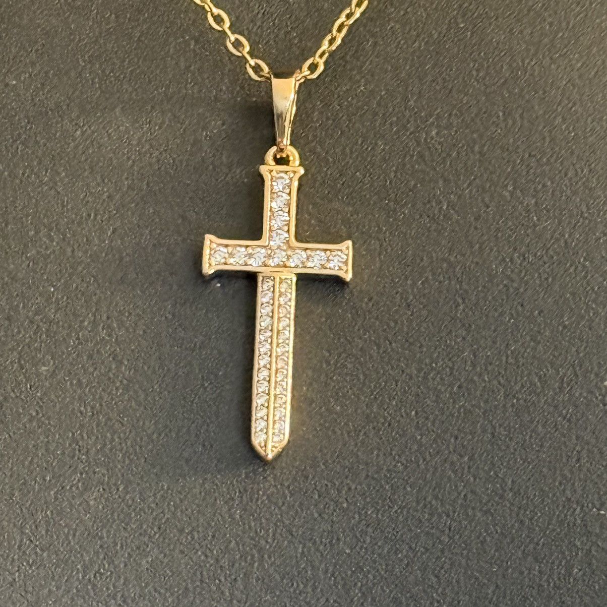 Other Gold plated pave CZ sword cross chain necklace Size ONE SIZE - 3 Thumbnail