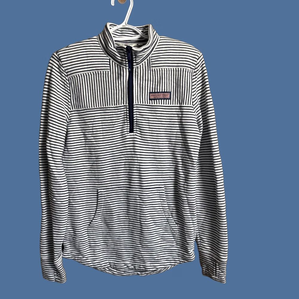 Vineyard Vines Vineyard Vines Womens XS Sweater Pullover Striped 1/4 Zip Outdoor Coastal Preppy Blue Fleece Size XS / US 0-2 / IT 36-38 - 1 Thumbnail