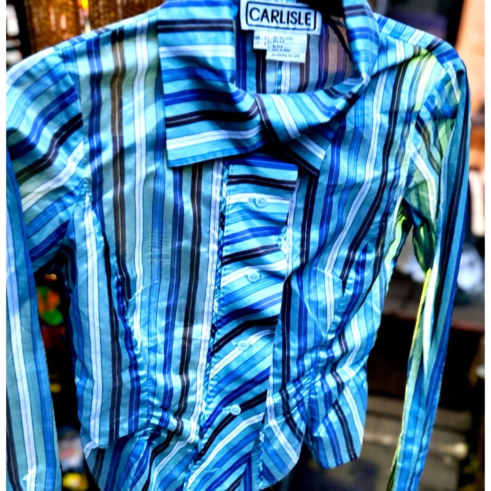 Vintage Vtg. Y2K Carlisle Blue Pinstripe Puffy Blouse Size S / US 4 / IT 40 - 3 Thumbnail