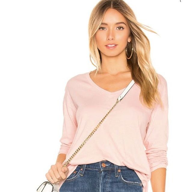 REVOLVE Bobi Pink V-Neck Long Sleeve Tee Size XS / US 0-2 / IT 36-38 - 1 Thumbnail