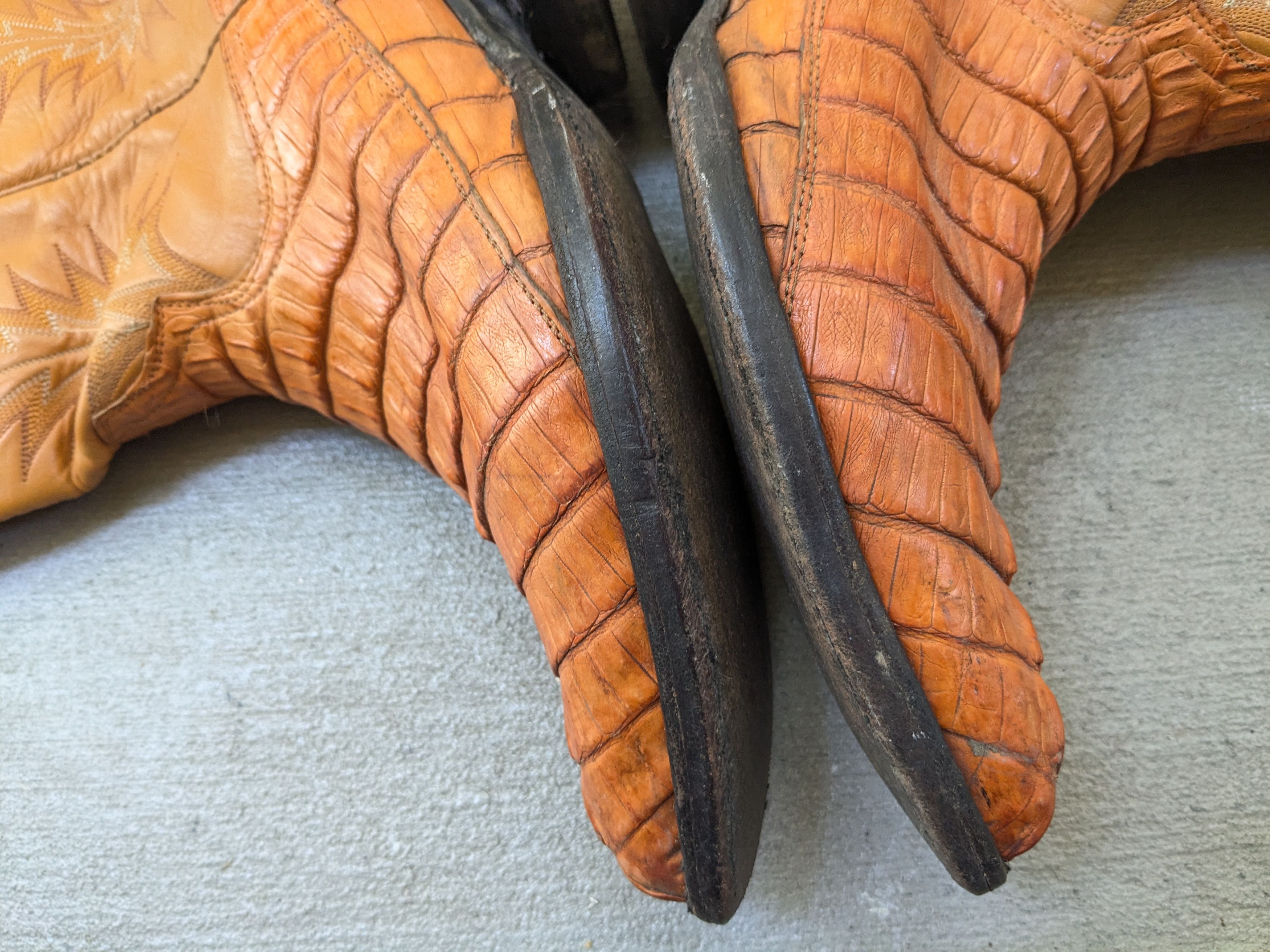 Genuine Leather Vintage Cowboy Boots Orange 11 EE Wide Western Botas Size US 11 / EU 44 - 9 Thumbnail