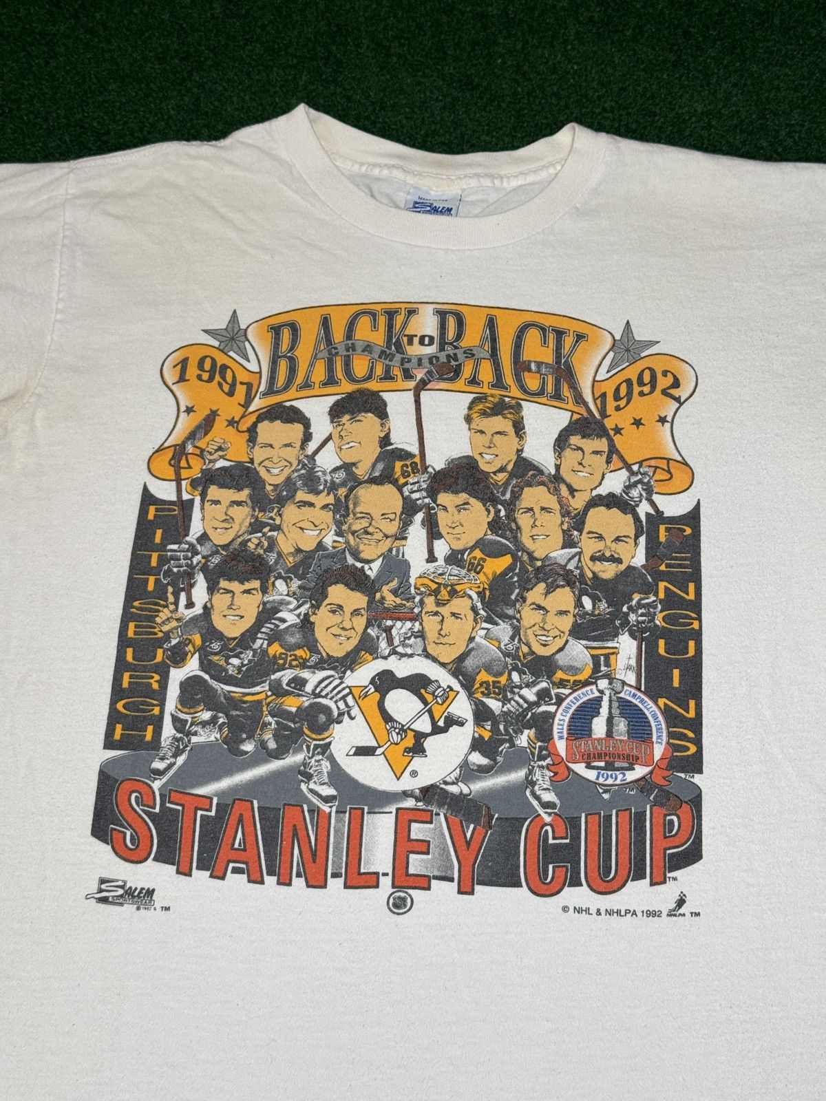 Salem Sportswear Vintage Penguins Back To Back Champions Caricature T Shirt Size US L / EU 52-54 / 3 - 2 Thumbnail