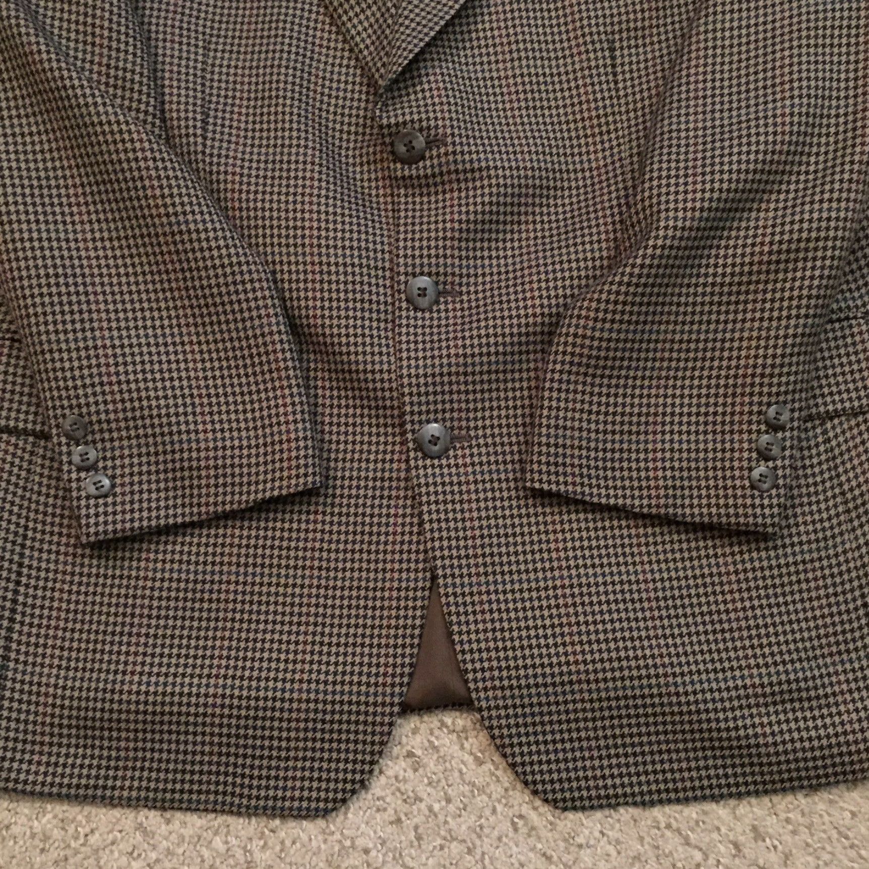 Vintage Stuart Hughes Blazer Mens 42R Brown Black Houndstooth Window Poly Wool Blend Jacket Coat Single-Breasted Three-Button Notch Lapel Mens 2 Piece Brown Size 42R - 4 Thumbnail