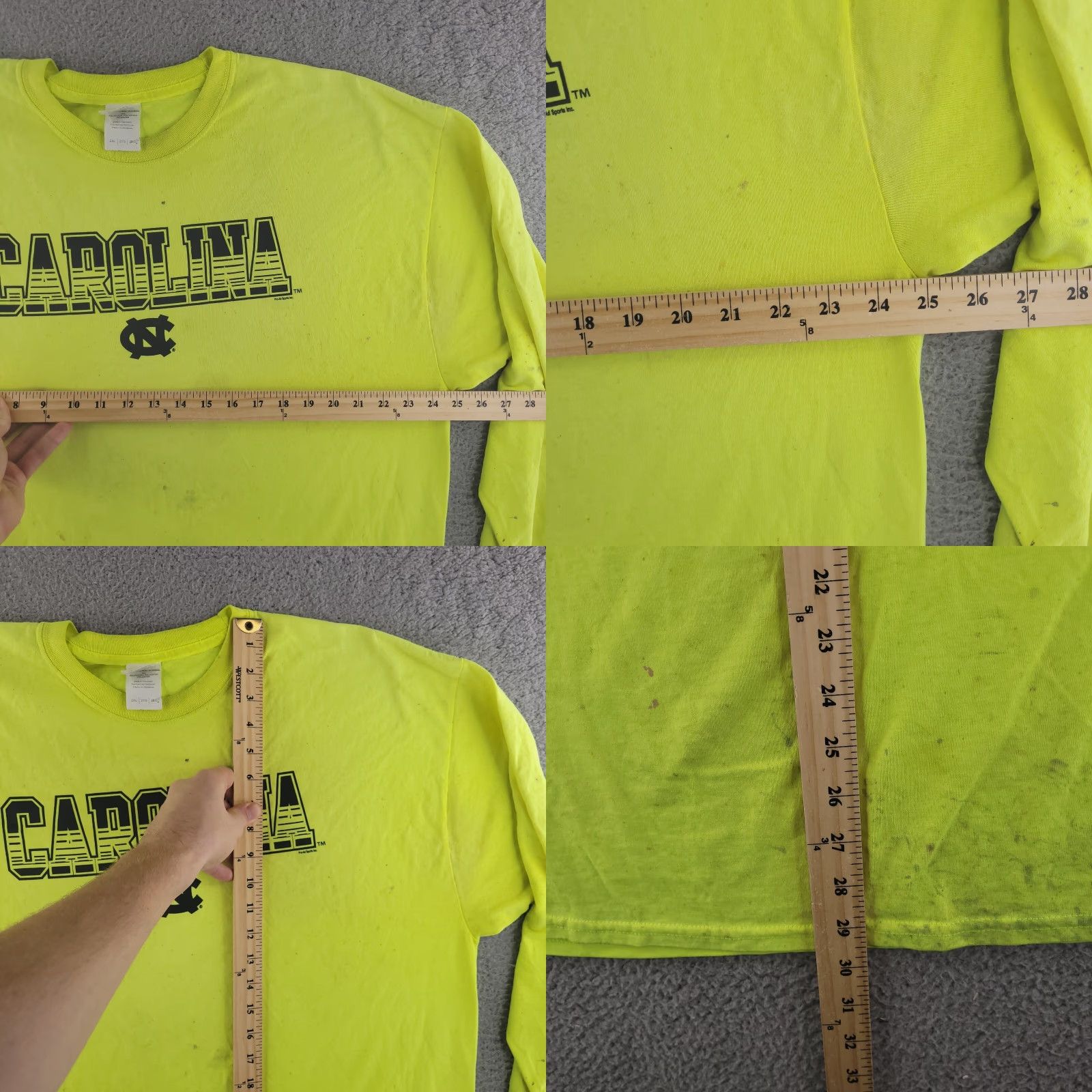 Gildan Gildan Shirt Mens 2XL Green Yellow UNC Tarheels Hunting Distressed Long Sleeve Crew Neck T-Shirt Mens Size US XXL / EU 58 / 5 - 8 Thumbnail
