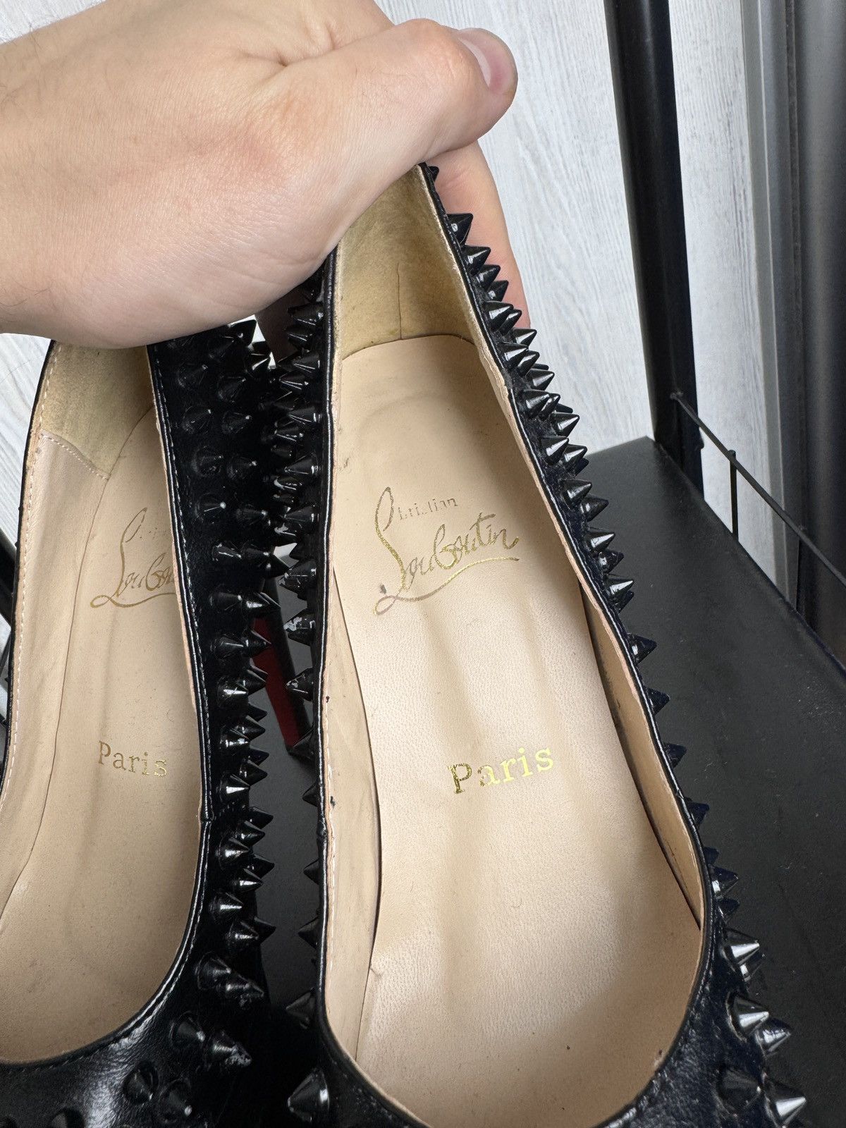 Christian Louboutin Christian Louboutin Black Patent Leather Bianca Spike Pumps Size US 8 / IT 38 - 10 Thumbnail