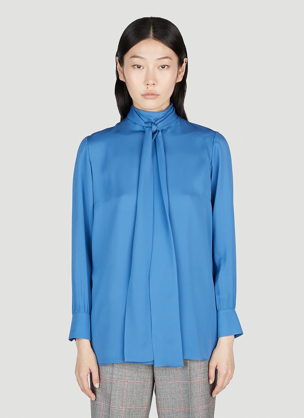 image of Gucci Pussy Bow Shirt in Blue, Women's (Size Small)