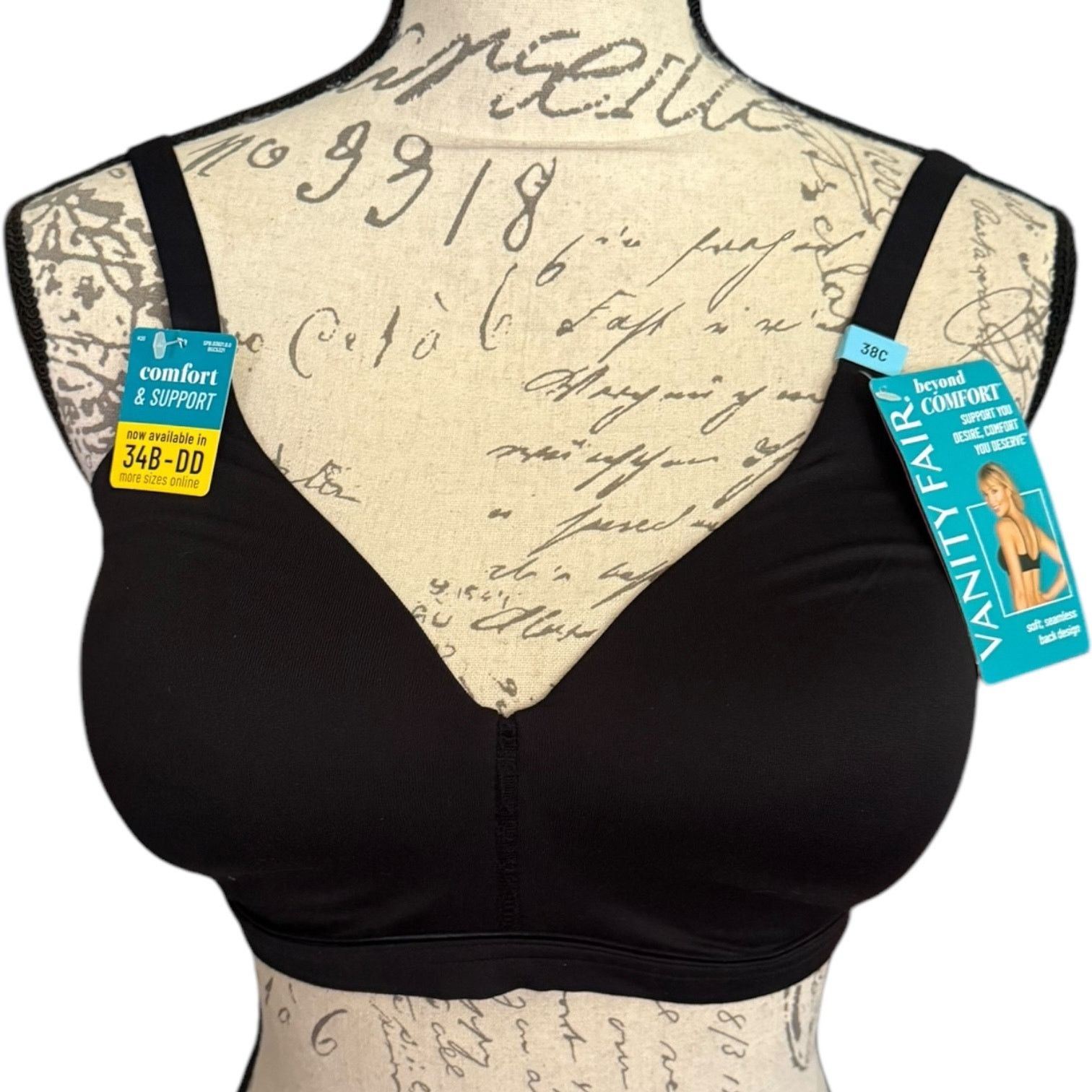 Vanity Fair Black Beyond Comfort Wireless Bra 72282 Size 38C, Women's