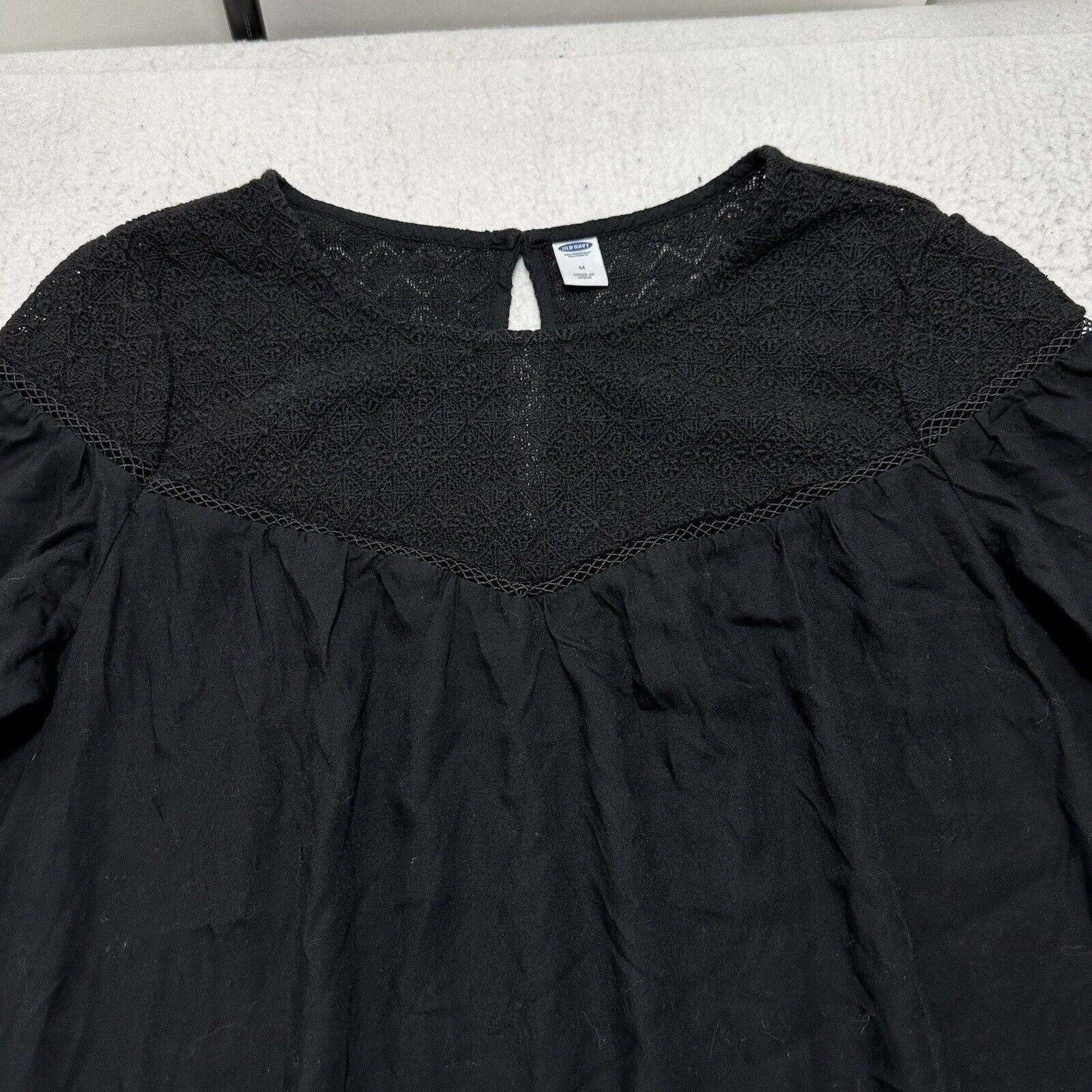 Old Navy Old Navy Medium A-Line Dress Lace Embroidery Trim Black Size M / US 6-8 / IT 42-44 - 2 Thumbnail