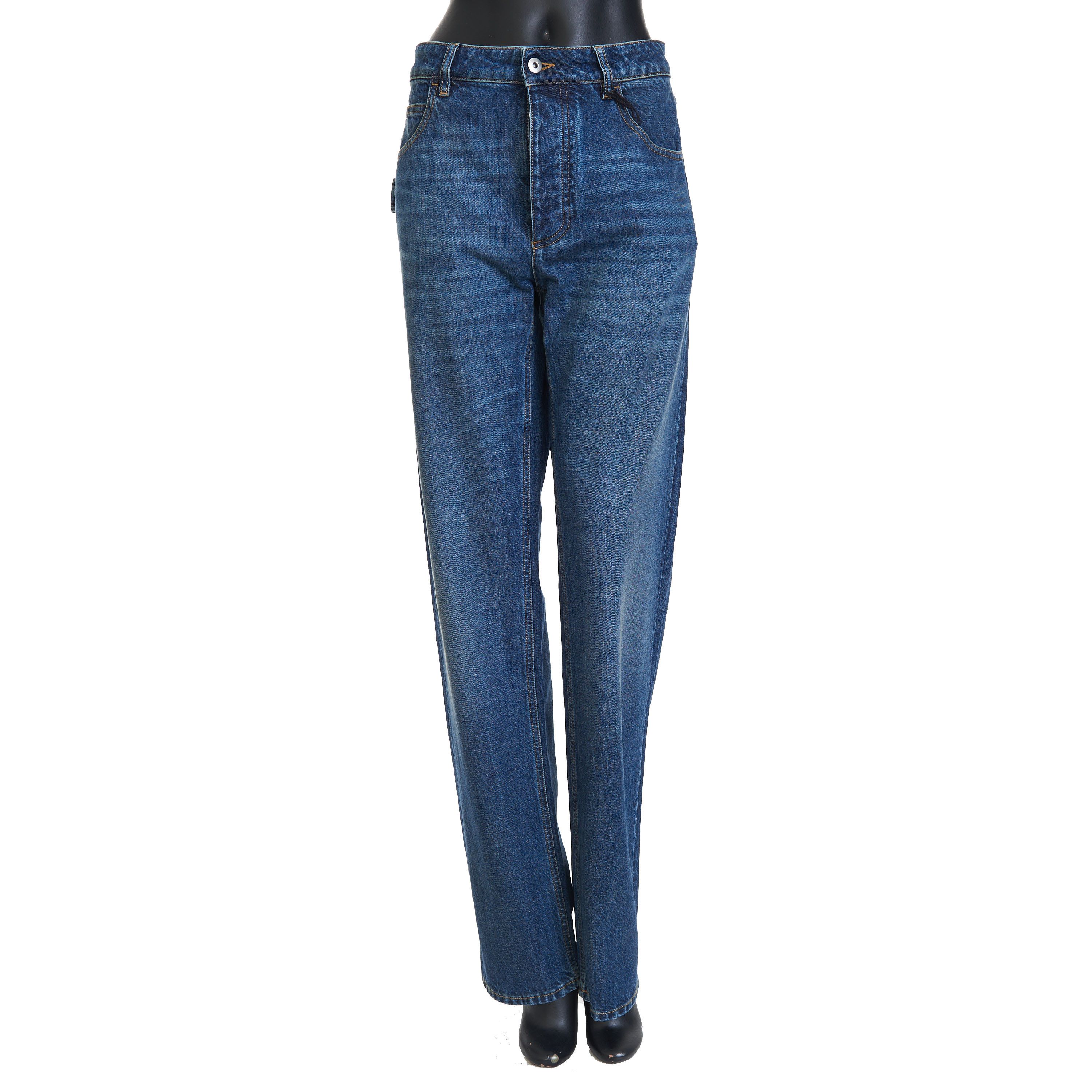 image of Bottega Veneta Boyfriend Fit Denim In Medium Washed Indigo Blue, Women's (Size 26)