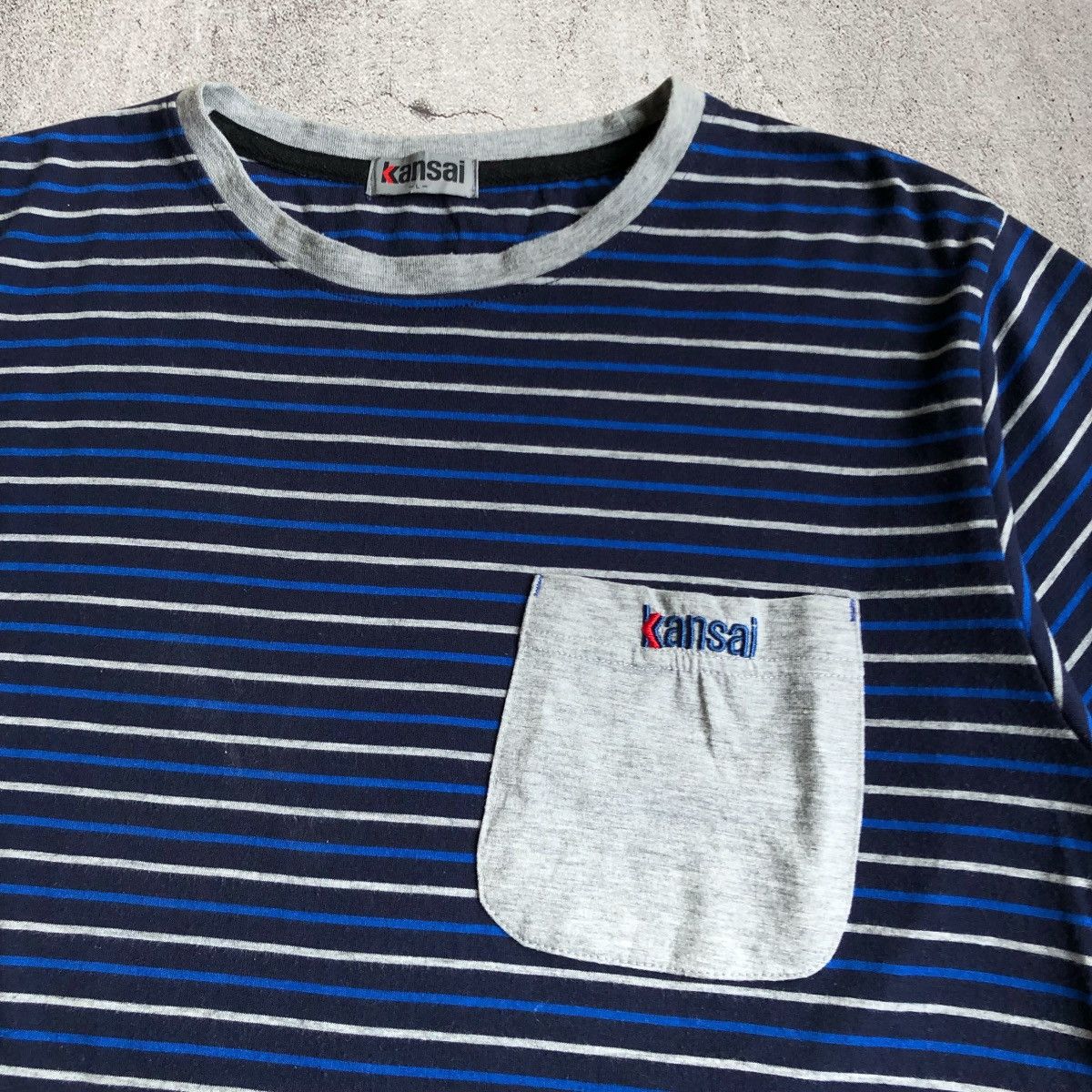 Kansai Yamamoto 2000s Kansai Yamamoto Japan Pocket Stripe T-shirt Blue Navy Size US L / EU 52-54 / 3 - 4 Thumbnail
