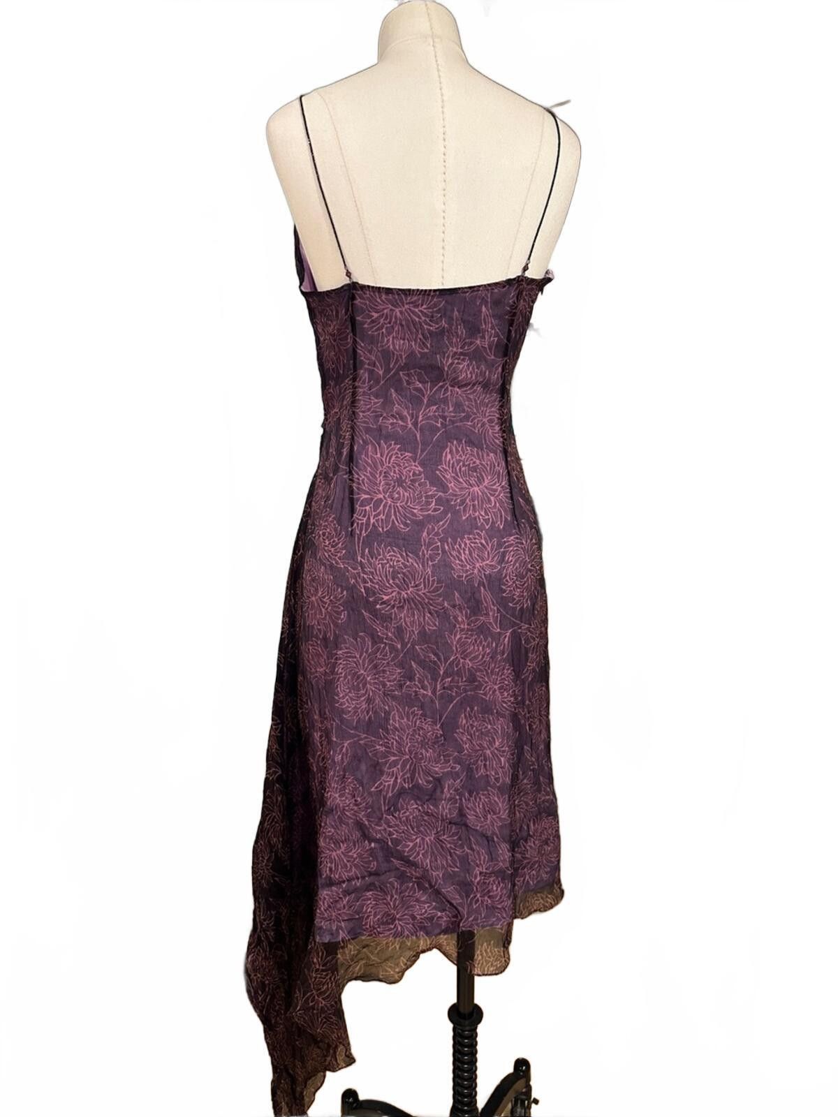 Other Y2K Vintage Purple Floral Asymmetric Beaded Strap Slip Dress Size M / US 6-8 / IT 42-44 - 7 Thumbnail