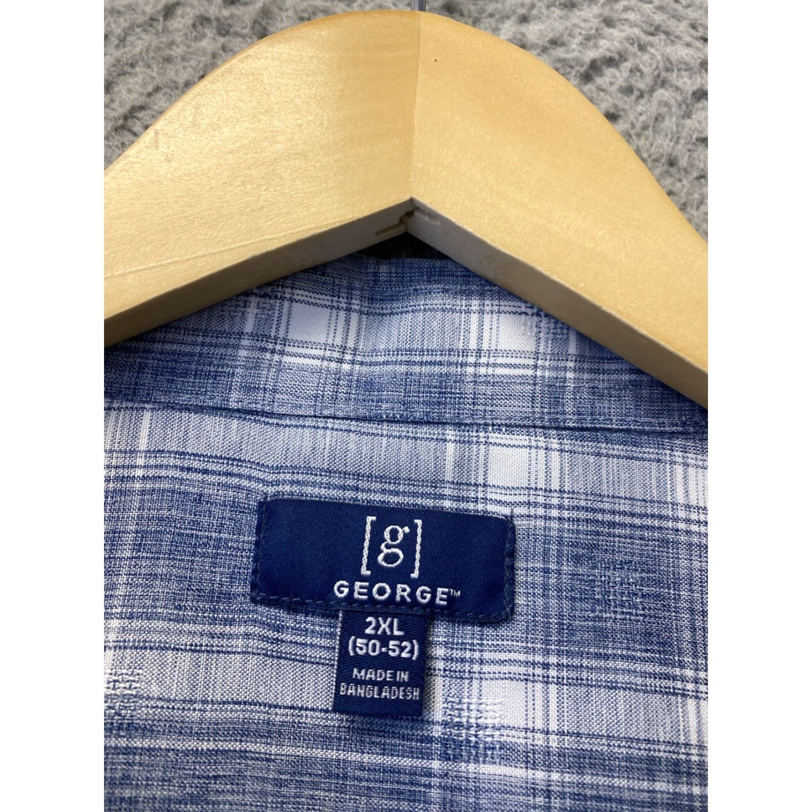 George George Button-Up Shirt 2XL Blue Jacquard Plaid Short Sleeve Relaxed Fit Mens Size US XXL / EU 58 / 5 - 3 Thumbnail