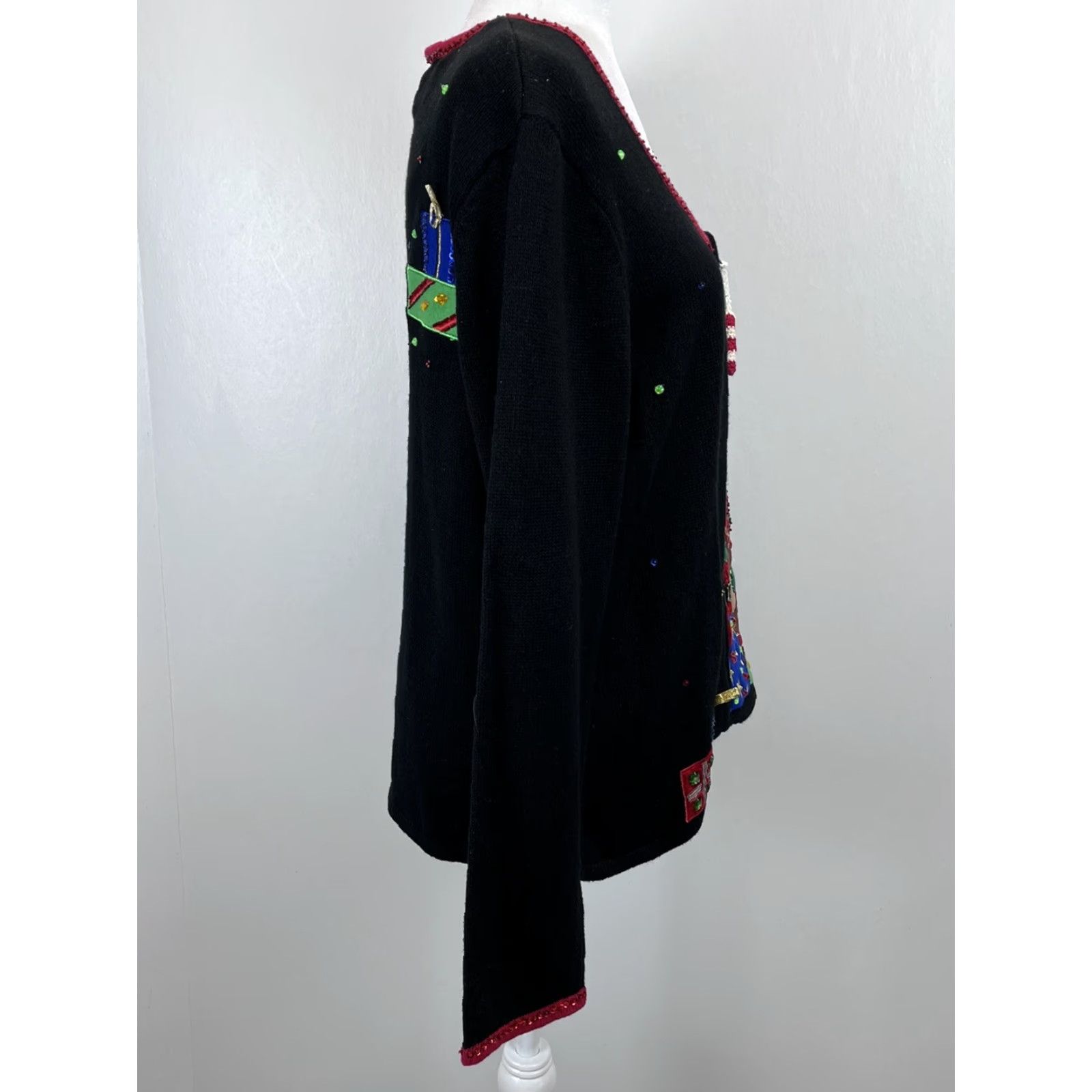Vintage VINTAGE Heirloom Collectibles Christmas Cardigan Sweater XL Black Ugly Sweater 90s Holiday Womens Size XL / US 12-14 / IT 48-50 - 4 Thumbnail