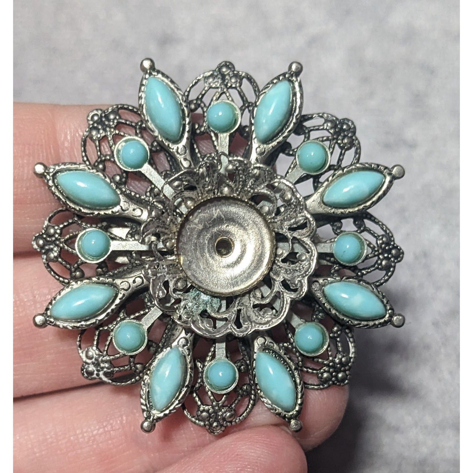 Other Vintage Floral Turquoise And Silver Tone Filigree Brooch Size ONE SIZE - 7 Thumbnail