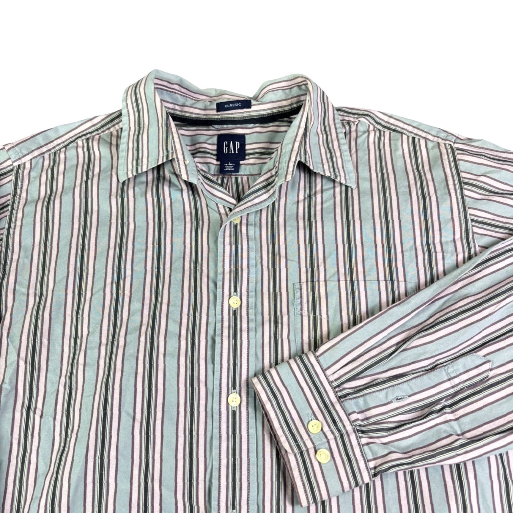 Gap Gap Classic Mens Large Long Sleeve Striped Button Down Shirt Blue Purple Multicolor Size US L / EU 52-54 / 3 - 2 Thumbnail