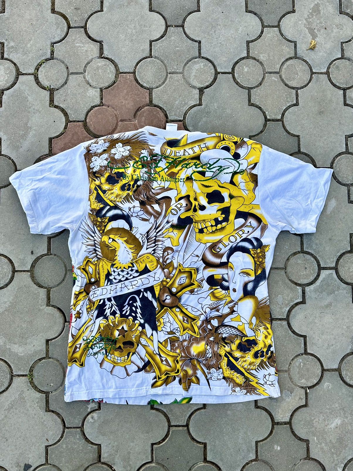 Vintage Ed Hardy All Over Print Japanese Skull Tee Shirt