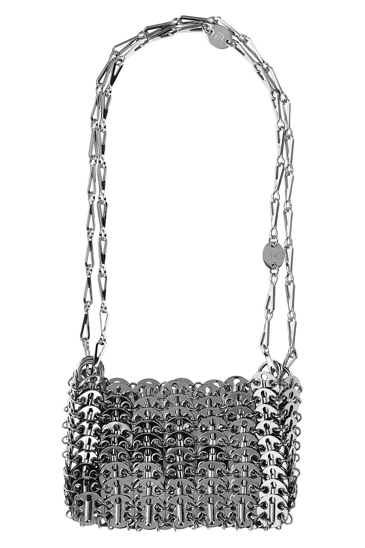 Sac Bandoulière Vintage Paco Rabanne Sparkle 1969 - Cuir Havane Et Métal, Doublure Satin Rouge