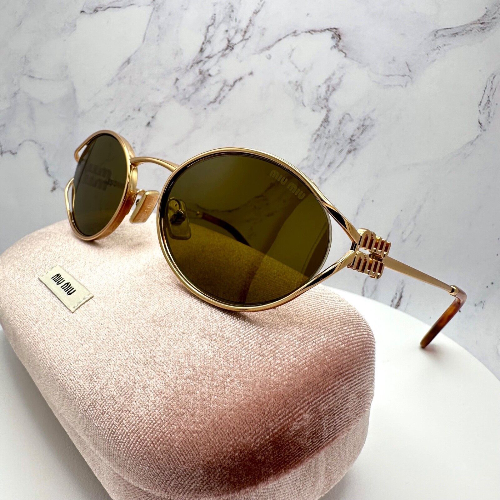 Miu Miu New MIU MIU Sunglasses Gold Oval Skinny Metal Frame Italy Size ONE SIZE - 3 Thumbnail