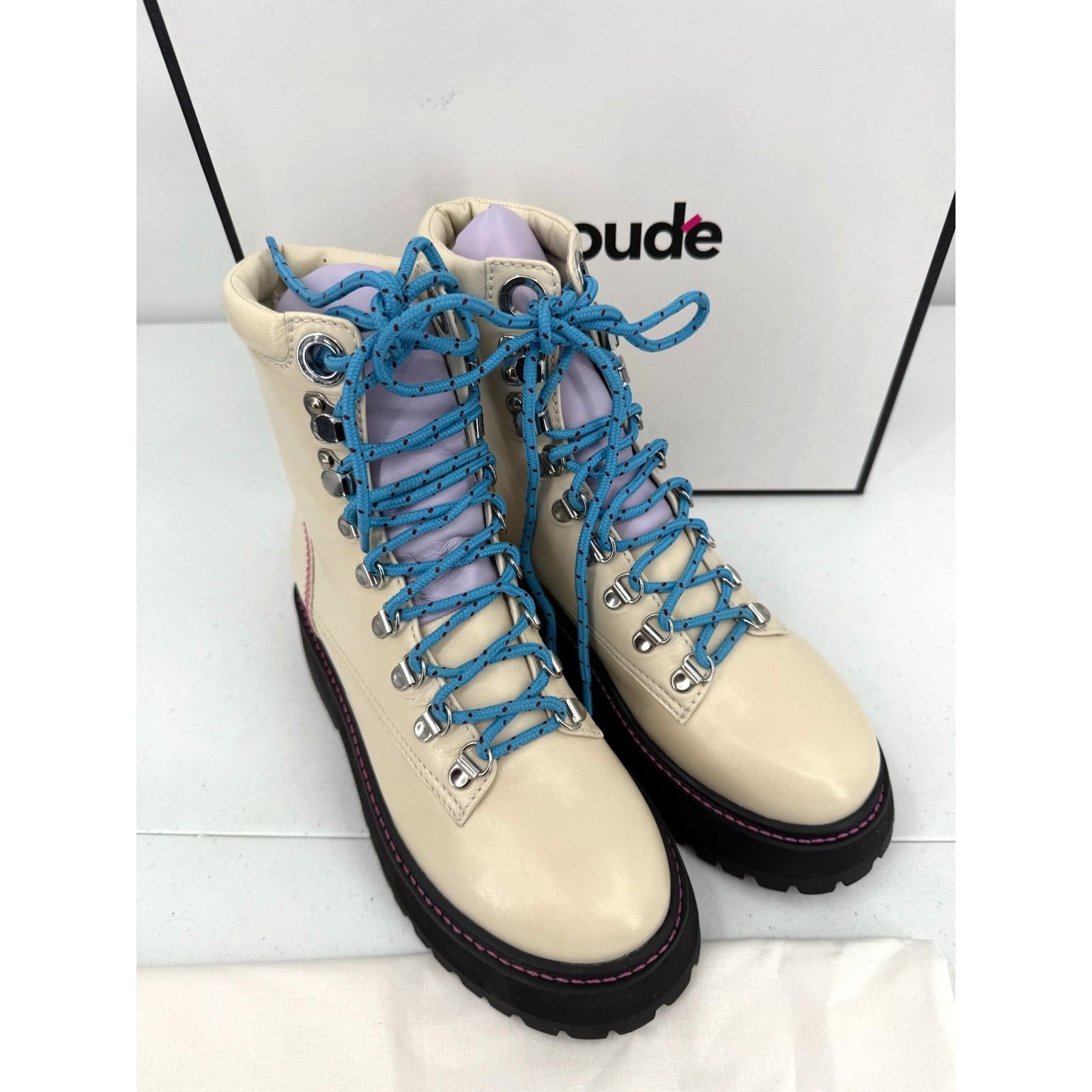 Larroude NEW Larroude Jordan Leather Lace Up Ivory Combat Boots Size US 5.5 / IT 35.5 - 1 Thumbnail