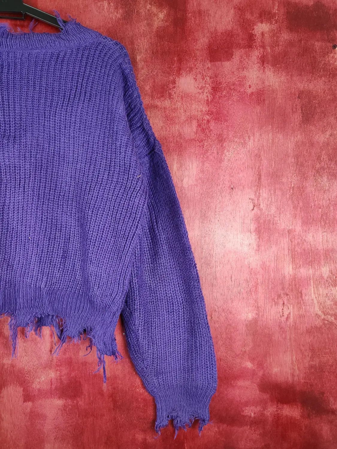 Homespun Knitwear Non-hedge Purple ripped distressed Knitwear #235BDLL Size US M / EU 48-50 / 2 - 9 Thumbnail