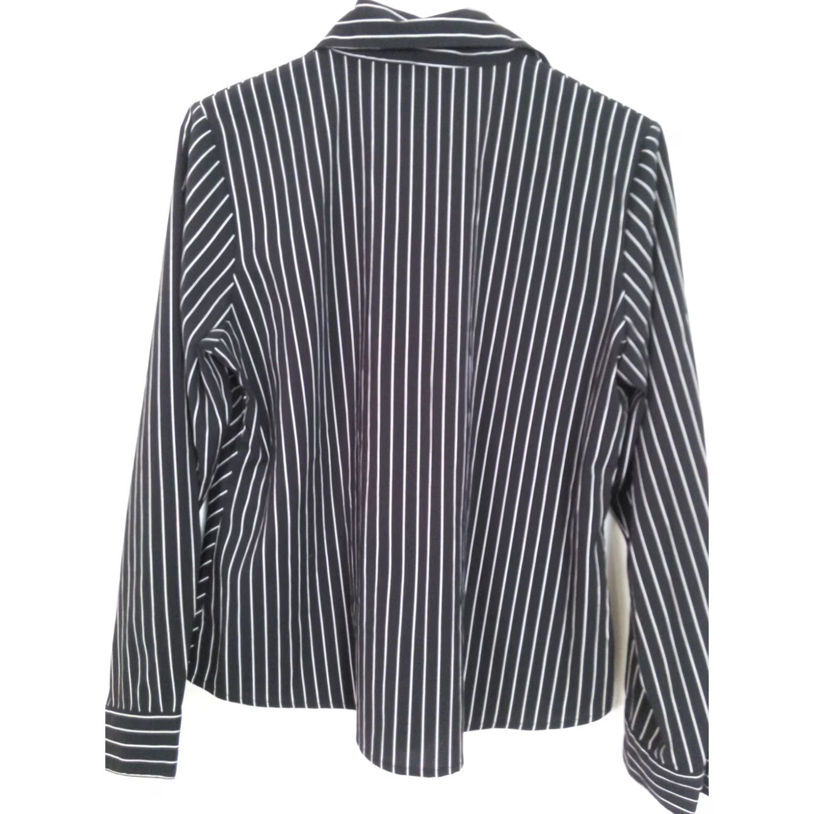 Vintage Notations Petite Women Button Down Striped Shirt Black White Long Sleeve PL Size L / US 10 / IT 46 - 2 Thumbnail